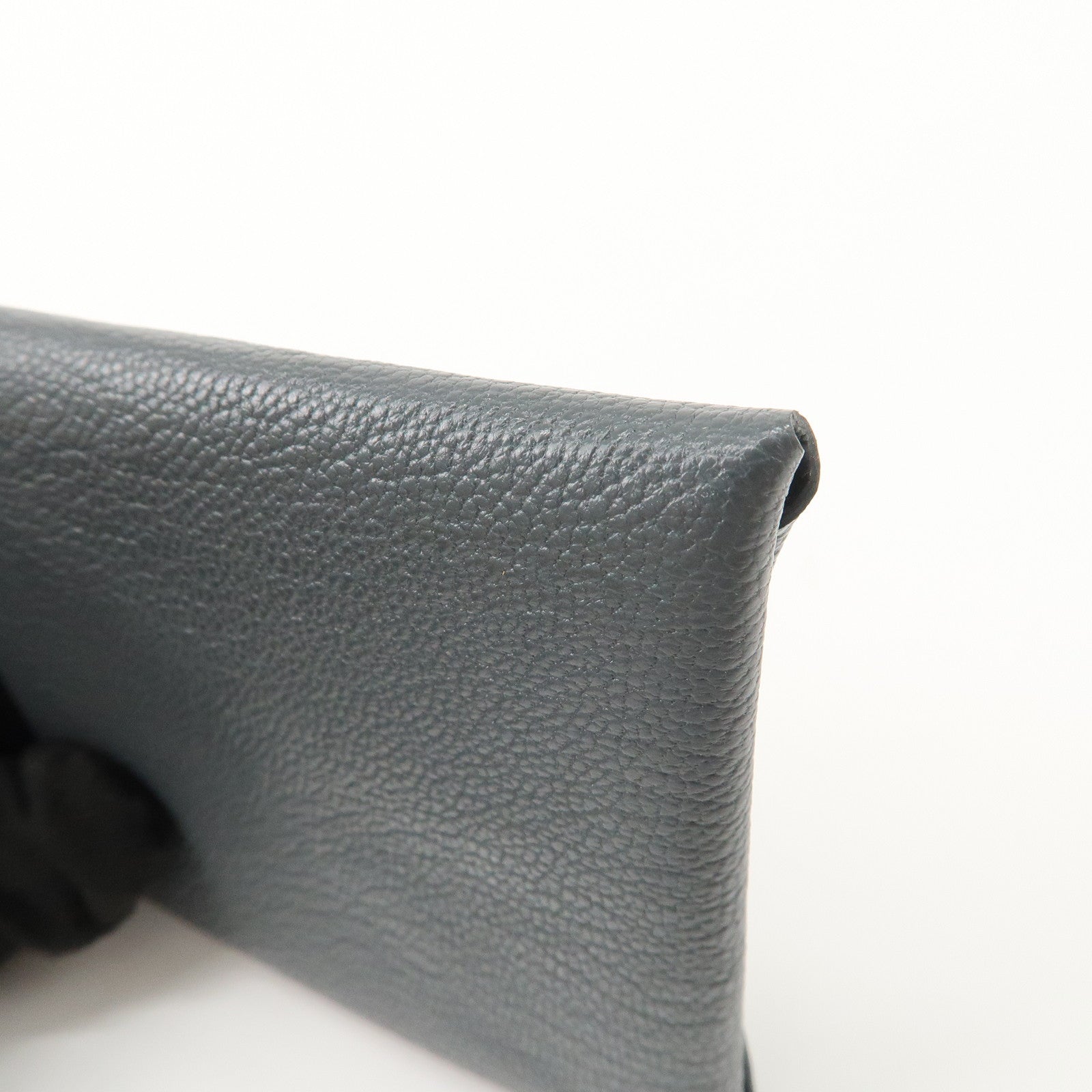 HERMES Bastia Chevre Leather Coin Case Wallet W Stamped Gray