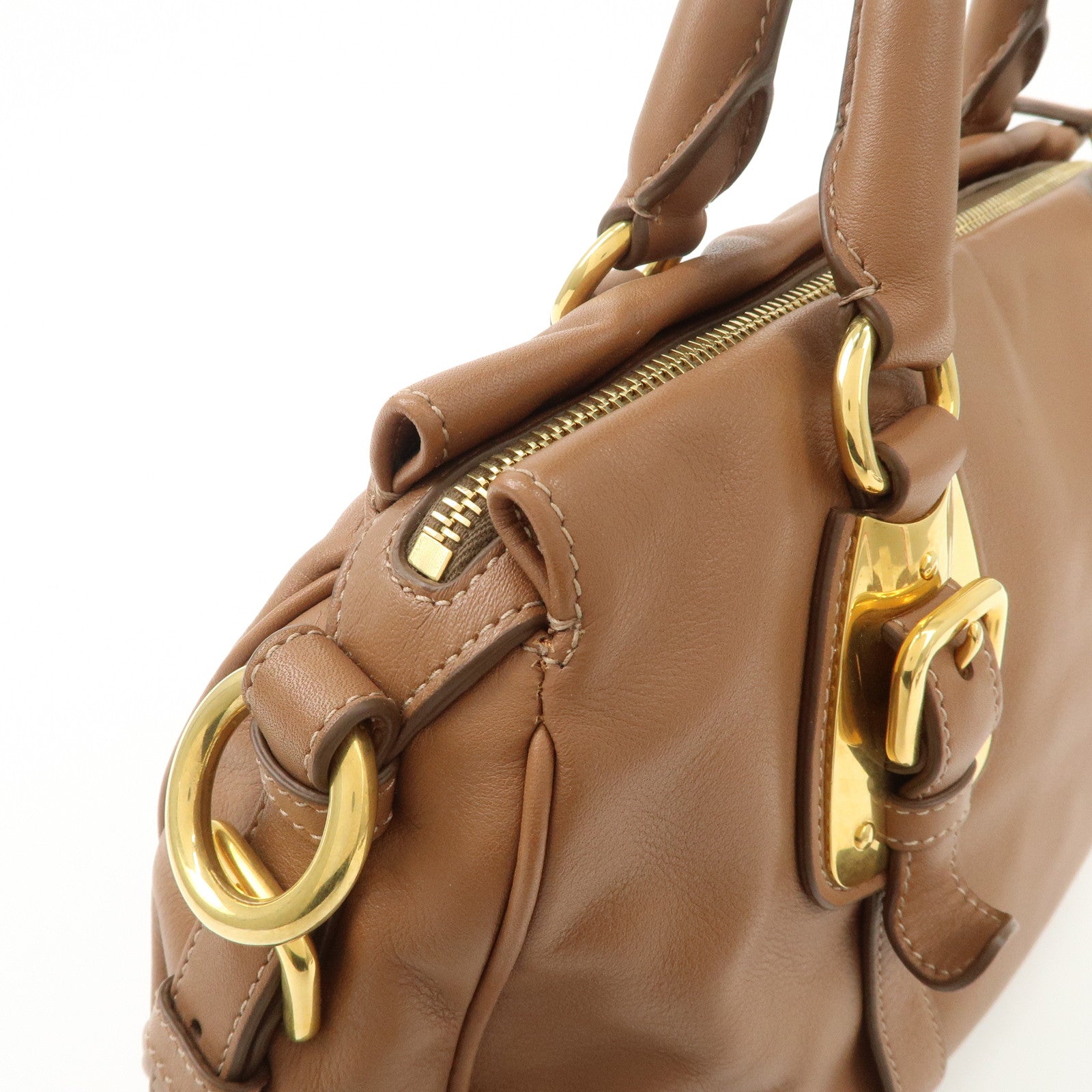 PRADA Leather 2Way Bag Hand Bag Shoulder Bag Brown BN2435 Used