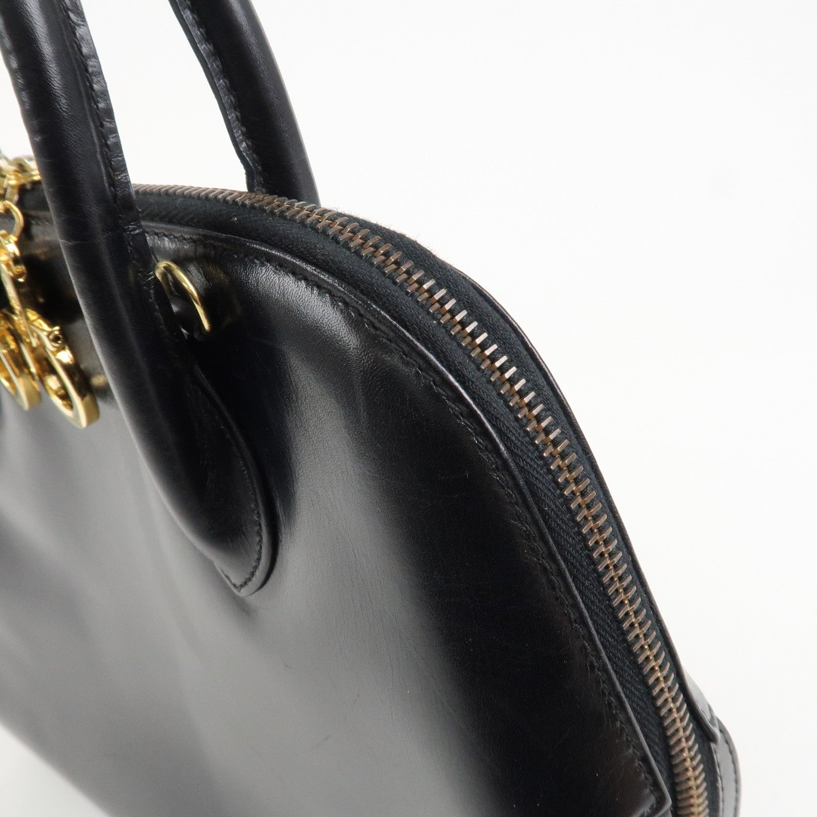 Ferragamo Leather 2Way Hand Shoulder Bag Black Gold HDW AK5644 Used