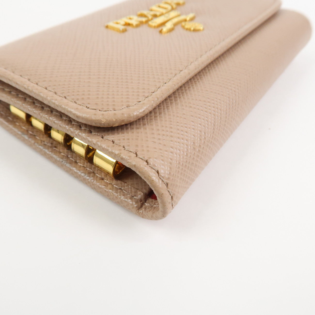 PRADA Saffiano Leather 4 Rings Key Case Key Holder PinkBeige 1PG004