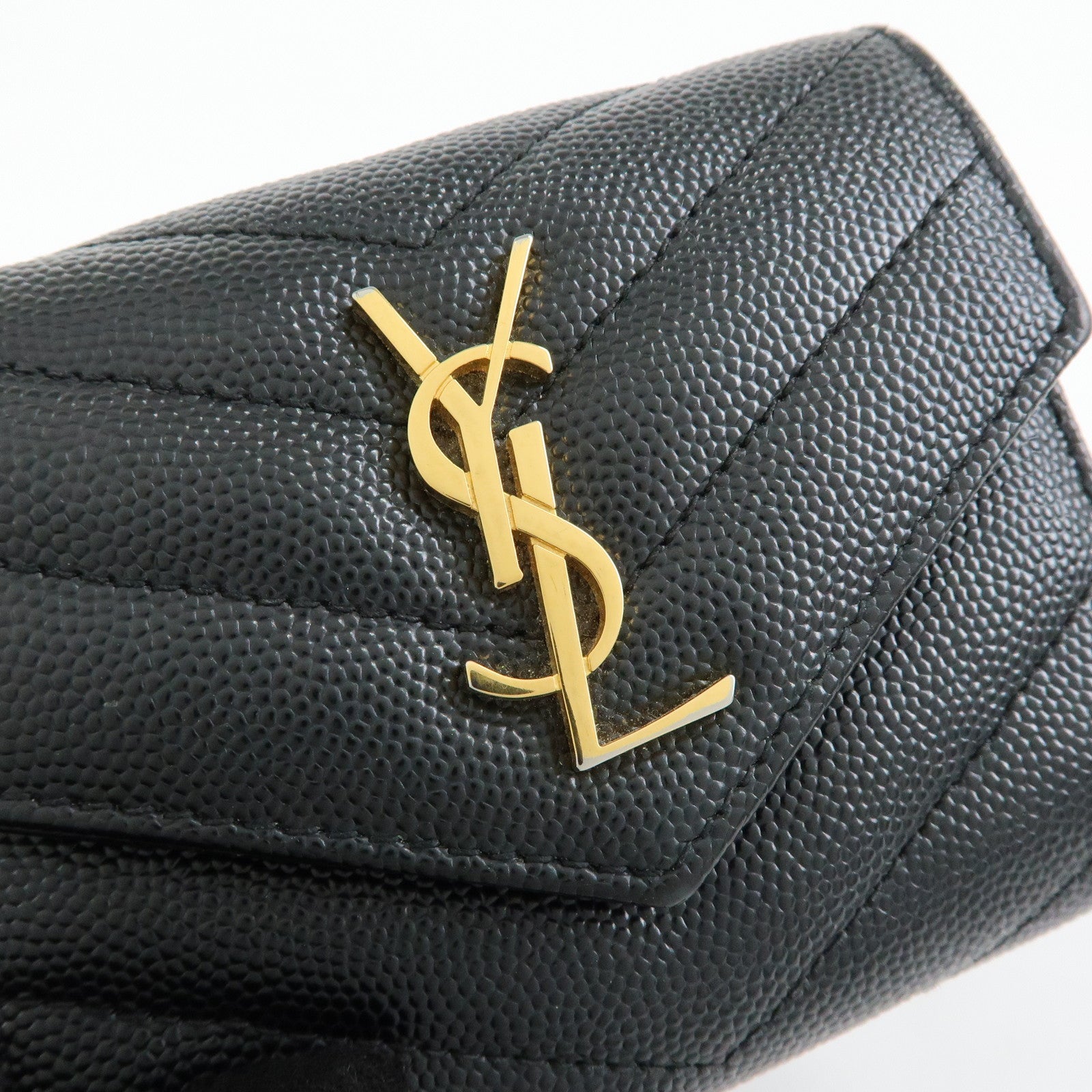 SAINT LAURENT PARIS Cassandra Leather Compact Wallet Black 692061