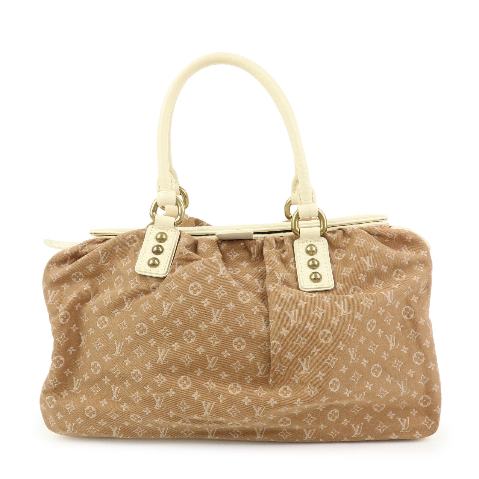 Louis Vuitton Monogram Mini Lin Trapes GM Hand Bag Camel M40060