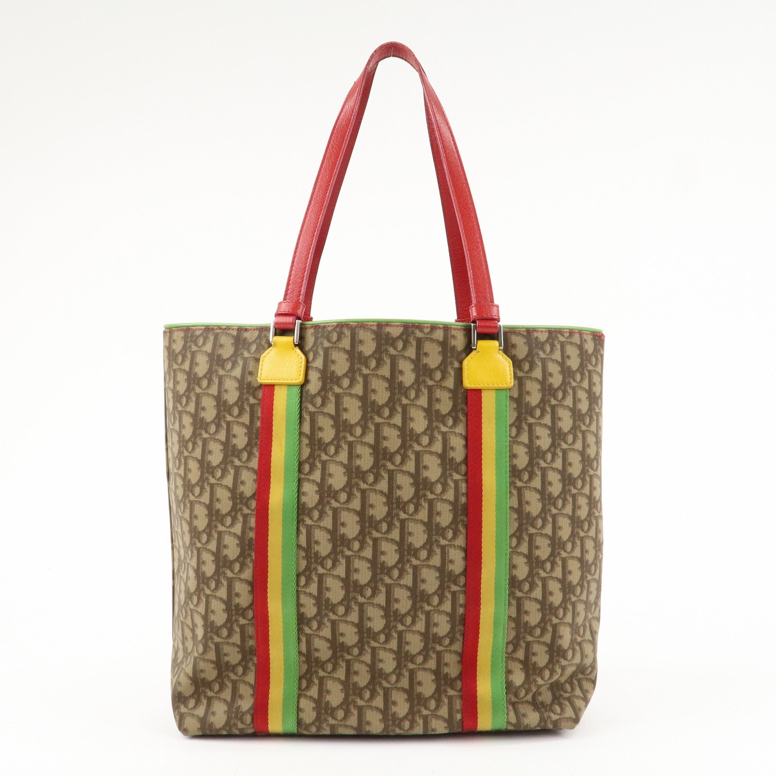 Christian Dior Rasta Line Trotter PVC Leather Tote Bag Hand Bag Brown Used