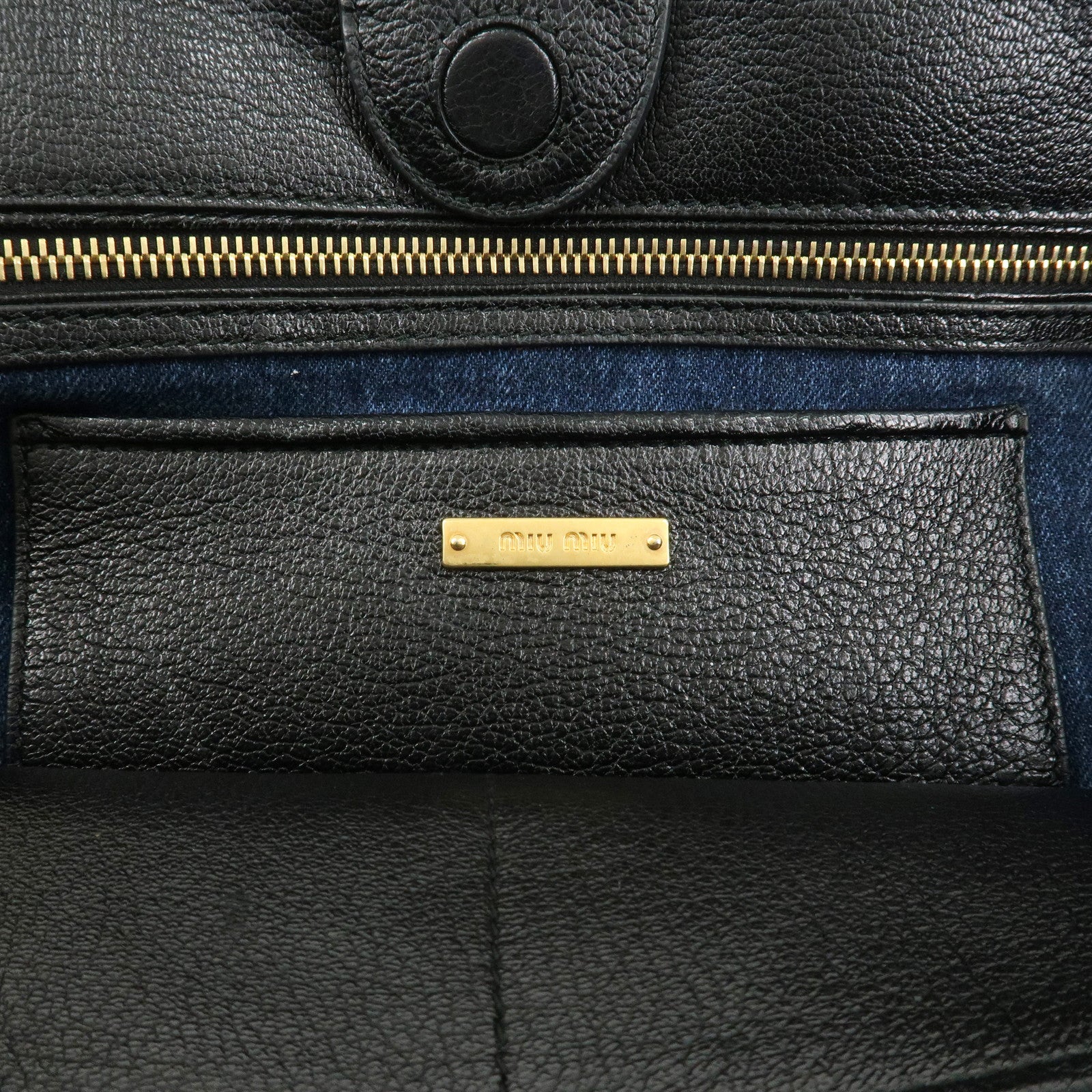 MIU MIU Biker Denim Leather Tote Bag Hand Bag Navy RR1932
