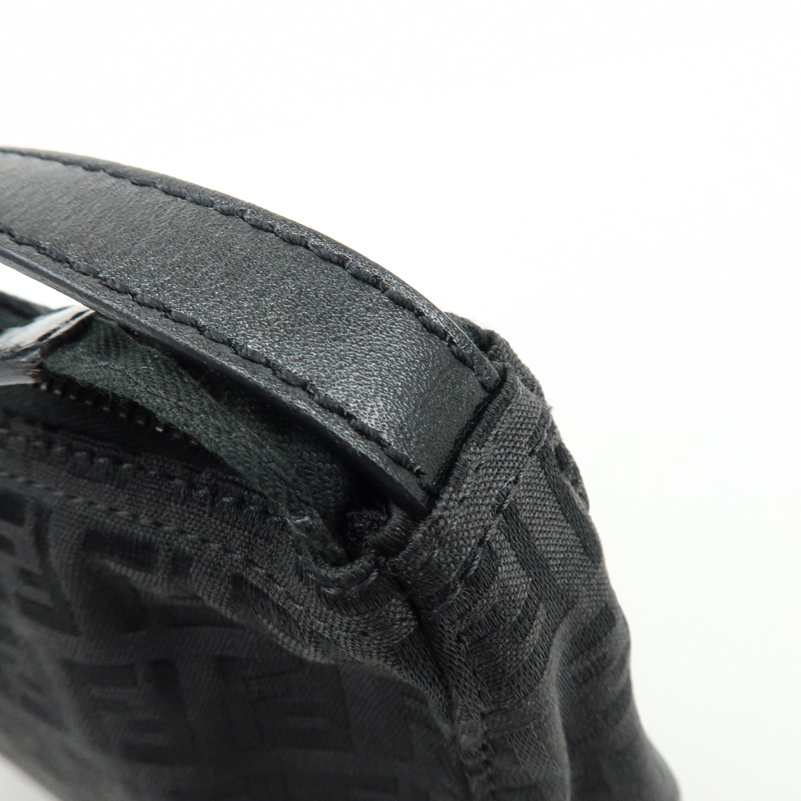FENDI Zucchino Canvas Leather Hand Bag Pouch Black 8N0001