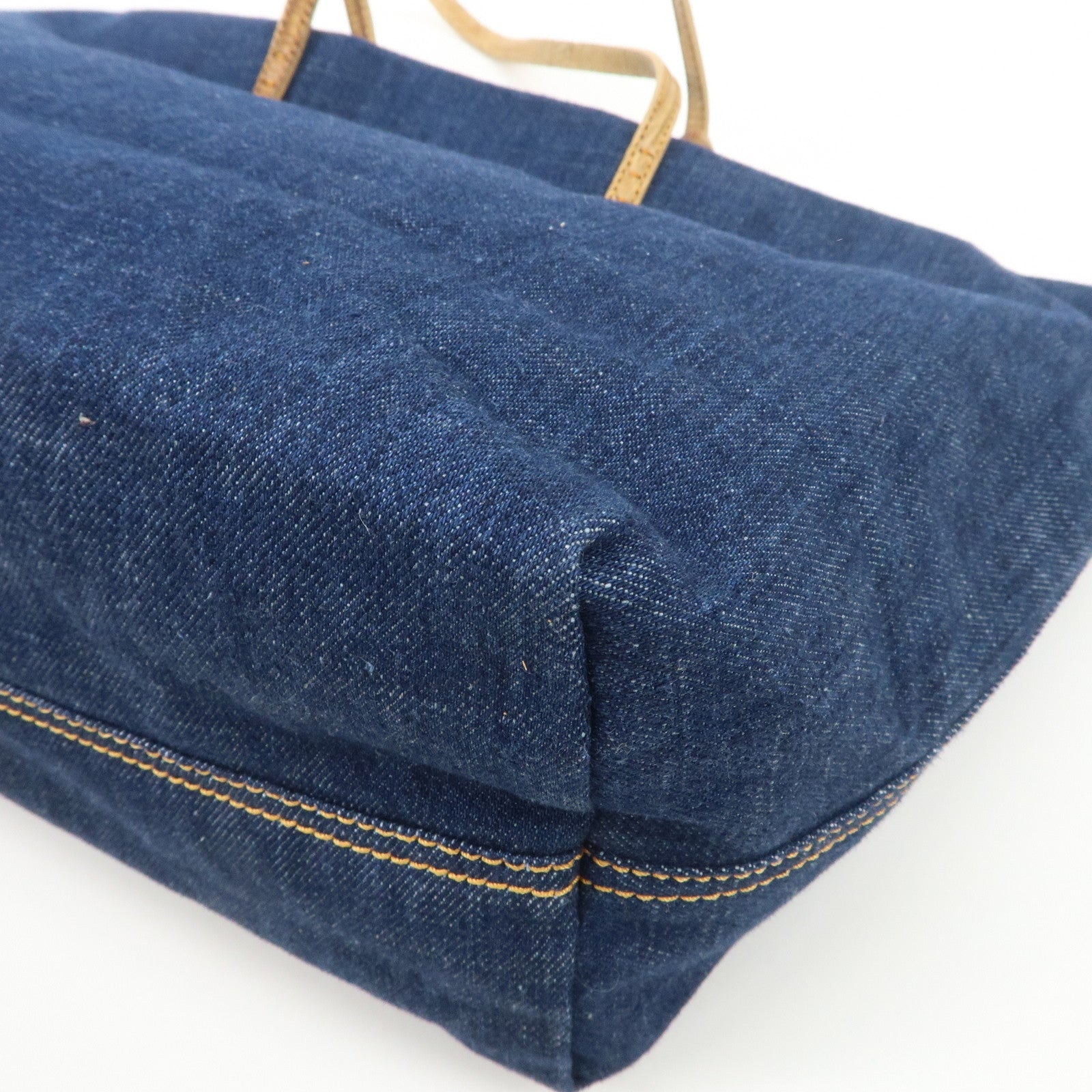 FENDI Denim Tote Bag Hand Bag Logo Charm Navy