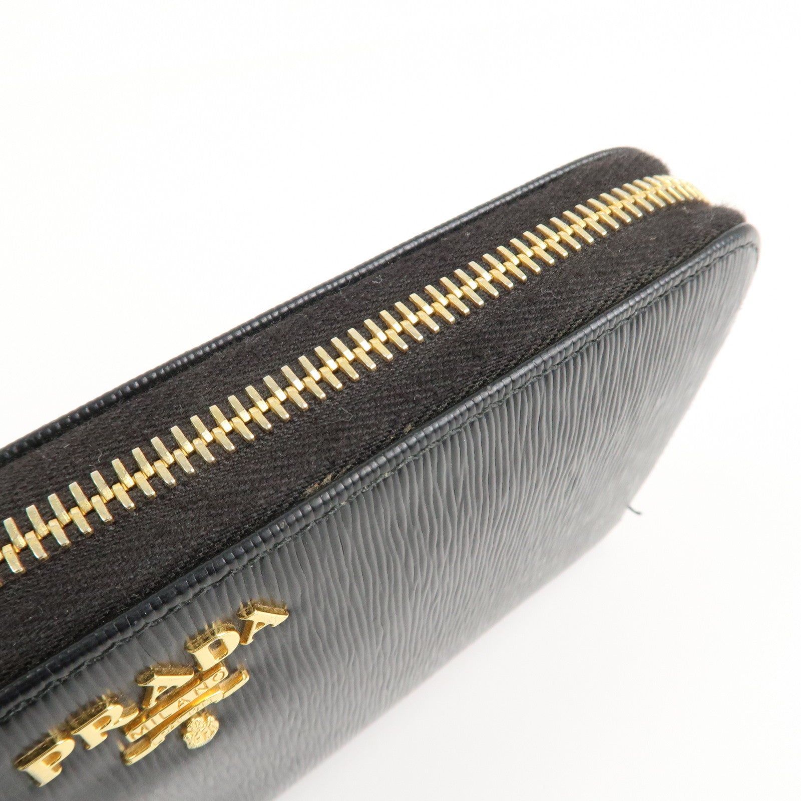 PRADA Vitello Move Leather Round Zippy Wallet Black 1ML506 Used