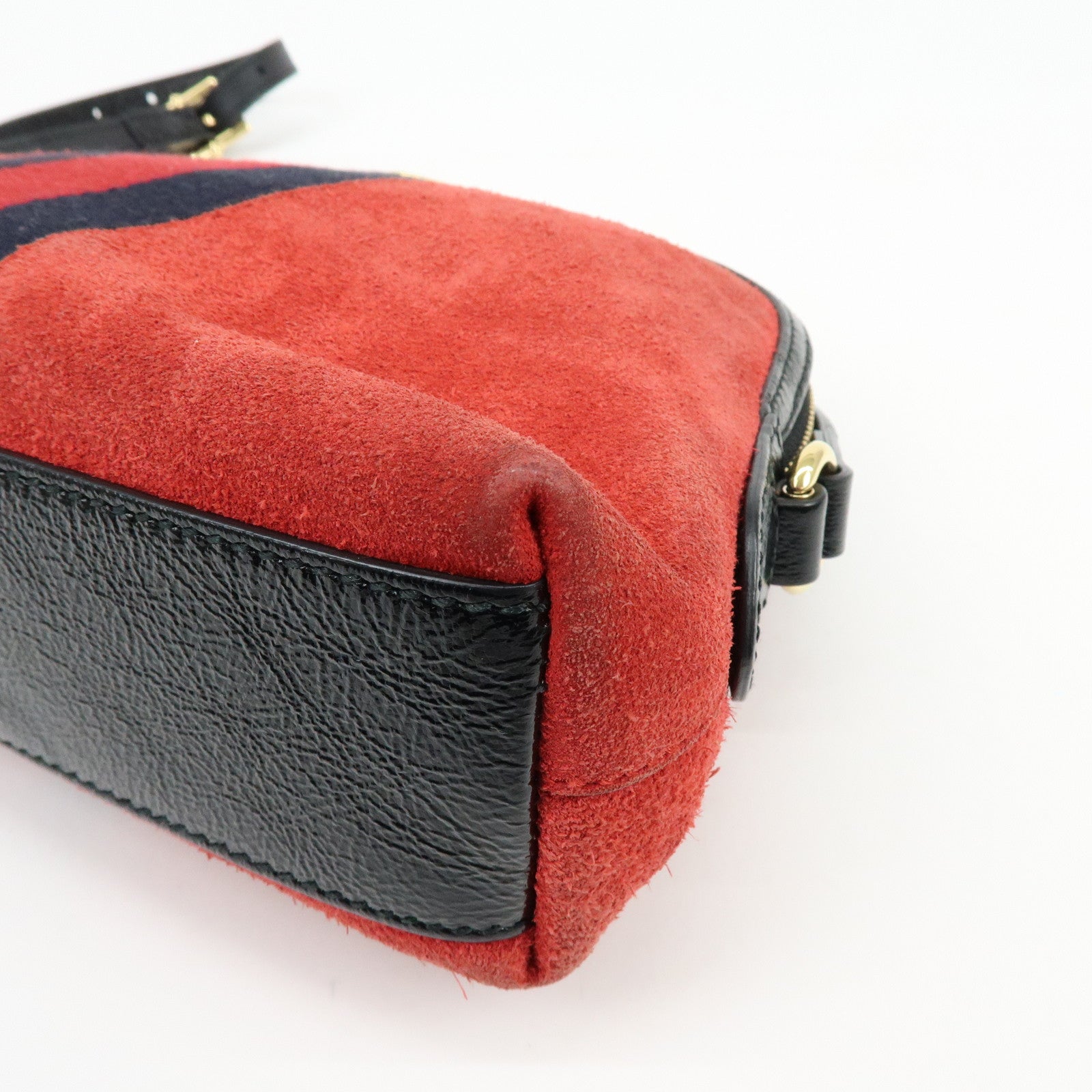 GUCCI Sherry Suede Leather Shoulder Crossbody Bag Red Navy 499621