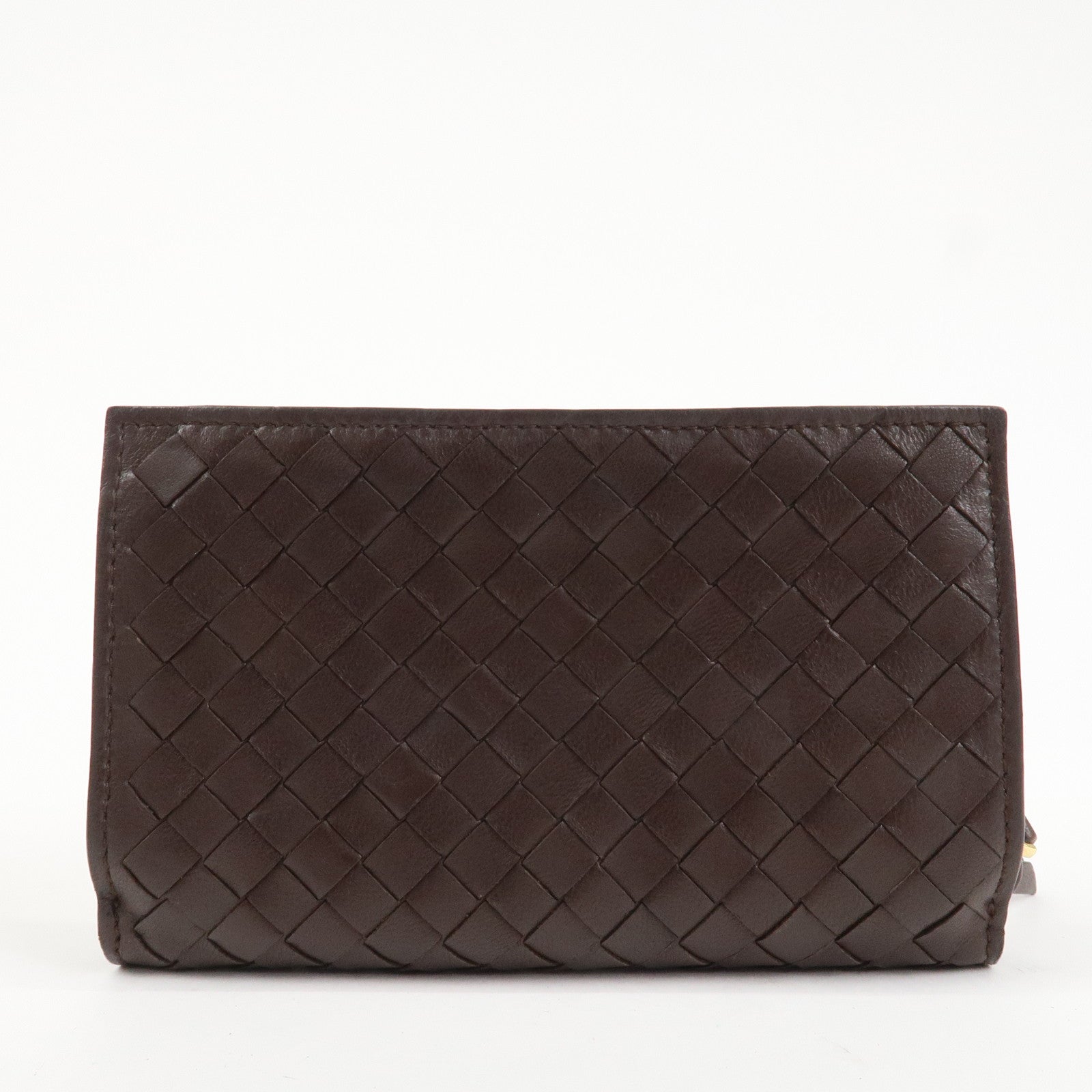 BOTTEGA VENETA Intrecciato Leather Bi-Fold Wallet Dark Brown 121060 Used
