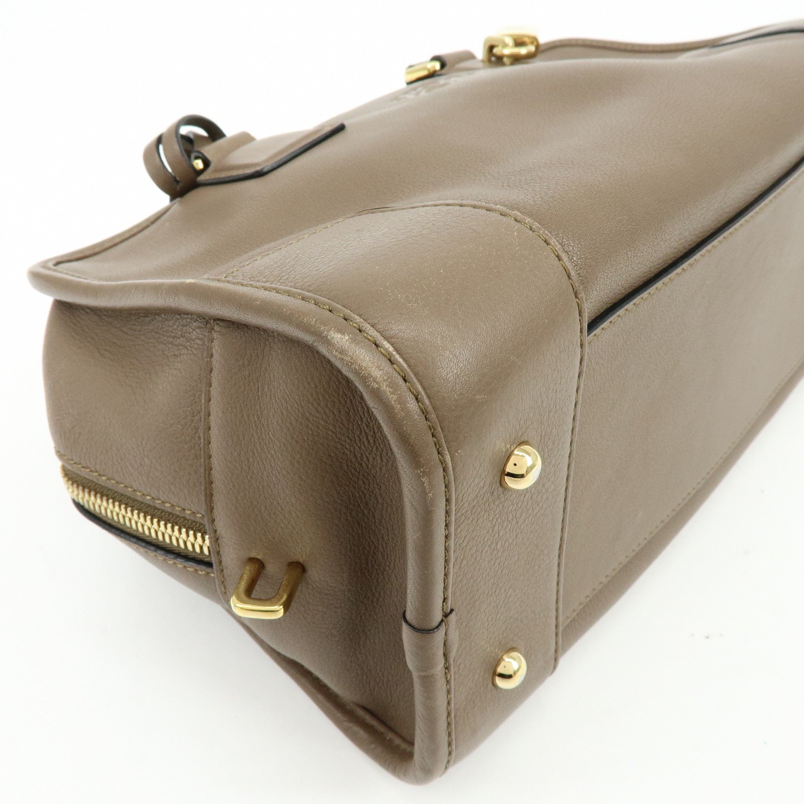 LOEWE Anagram Amazona 28 Leather Hand Bag Boston Bag Brown