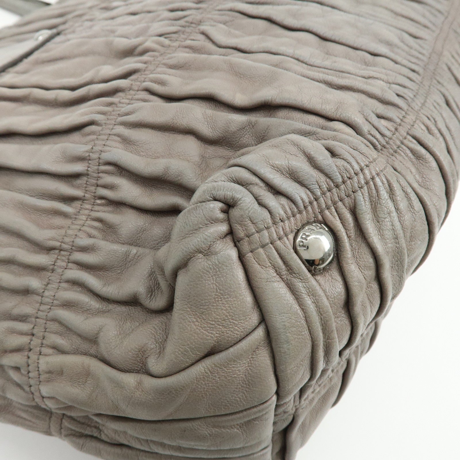 PRADA Logo Leather 2Way Bag Hand Bag Shoulder Bag Gray