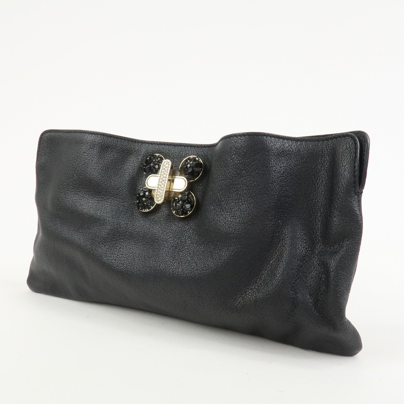 Chloe Leather Rhinestone Clutch Bag Hand Bag Black