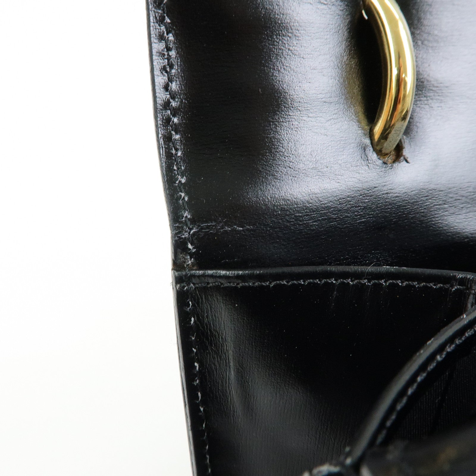 CELINE Leather Double Flap Hand Bag Black