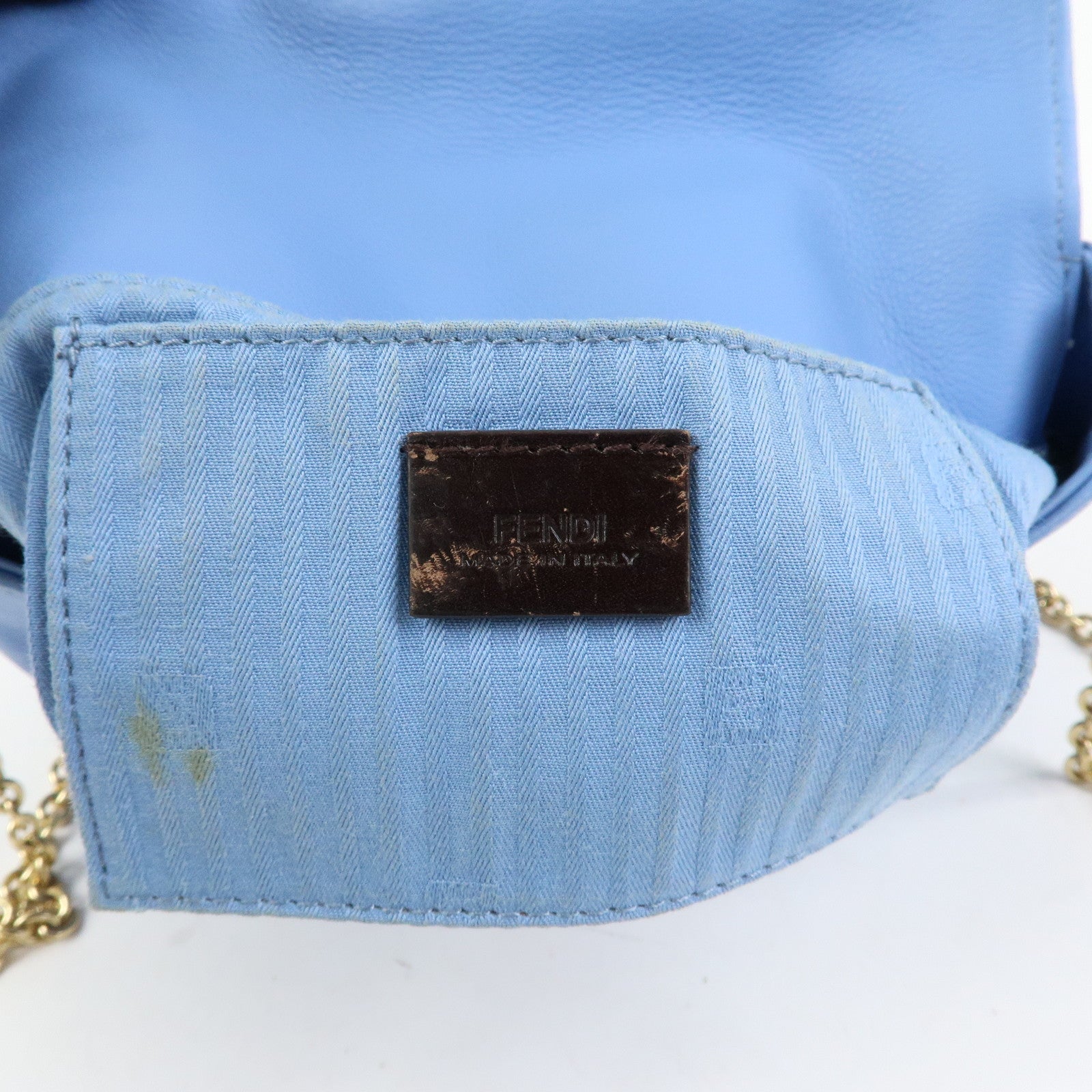 FENDI Leather Chain Shoulder Bag Crossbody Bag Light Blue 8M0276