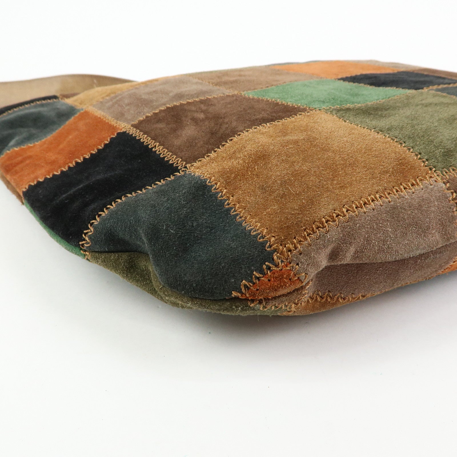 CELINE Patchwork Suede Shoulder Bag Crossbody Bag Brown Multicolor