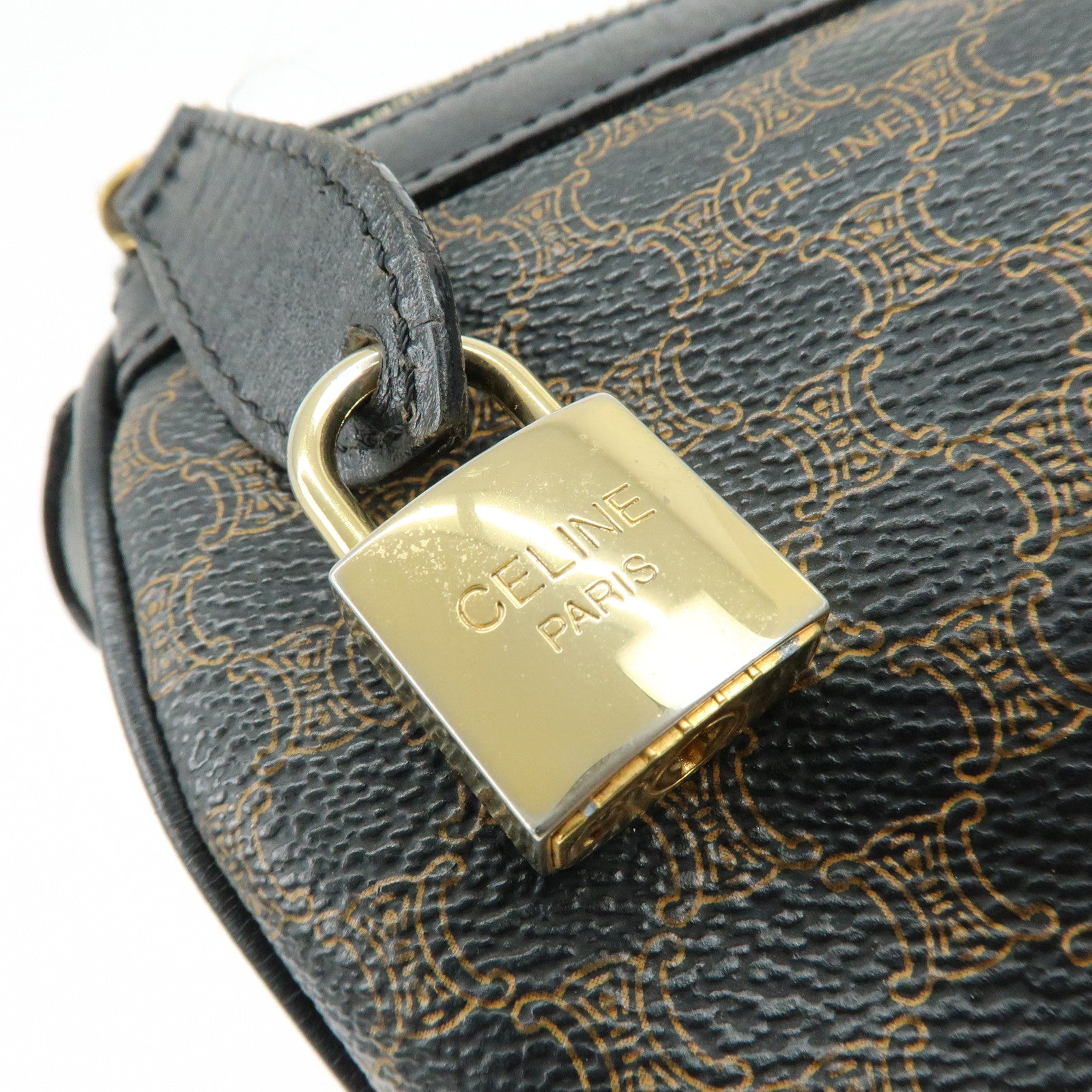 CELINE Macadam PVC Leather Boston Bag Tote Bag Black Brown