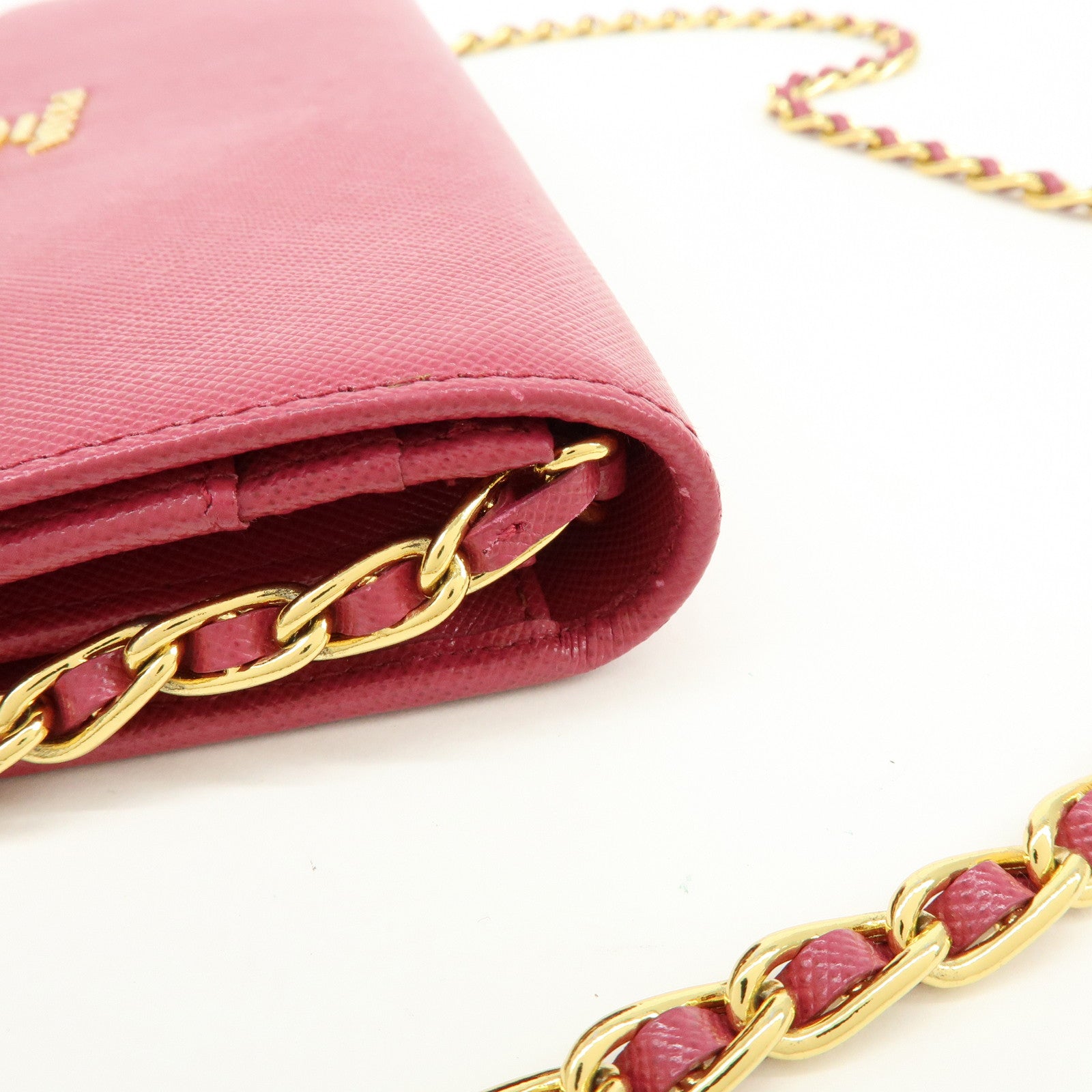 PRADA Saffiano Leather Chain Wallet WOC Pink 1M1290
