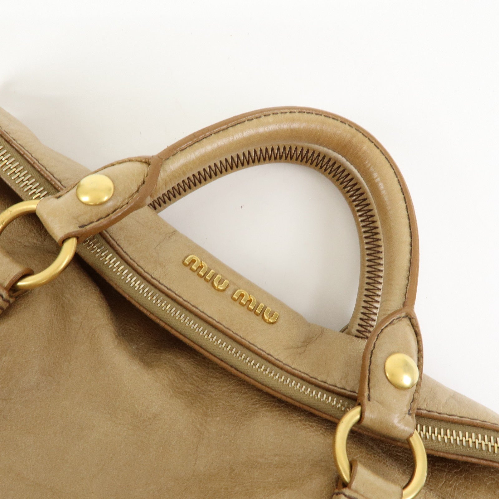 MIU MIU Leather 2Way Bag Hand Bag Shoulder Bag Beige RT0438