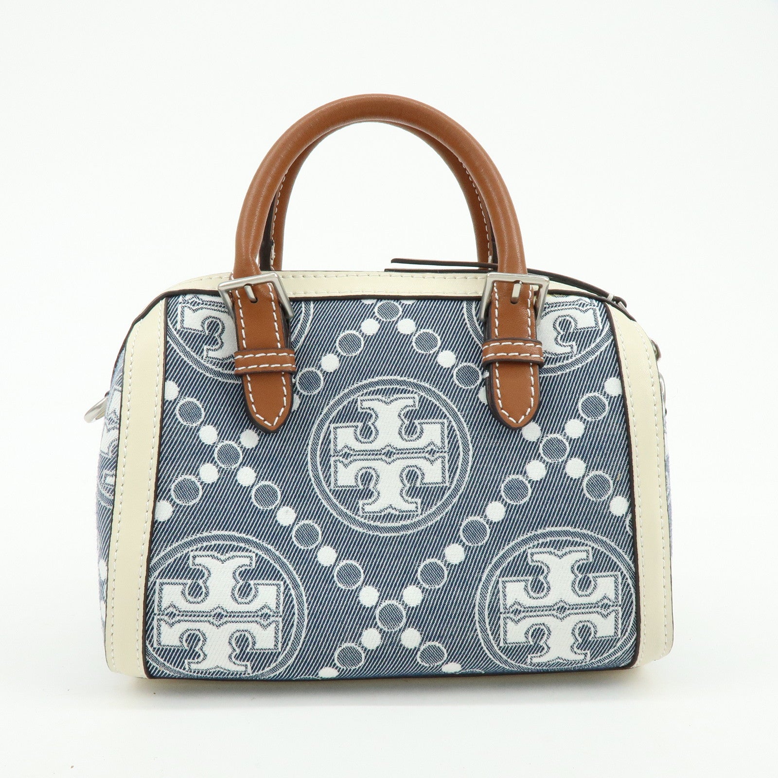 TORY BURCH T Monogram Canvas Leather 2Way Hand Shoulder Bag Blue