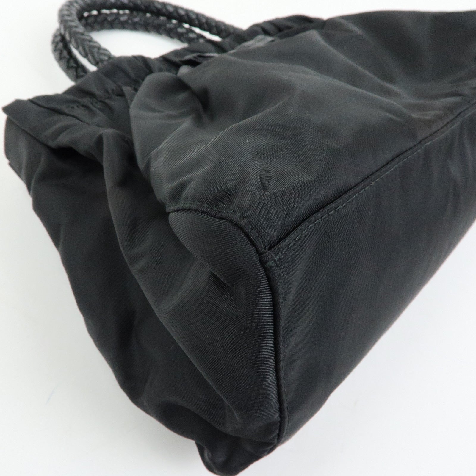 PRADA Triangle Logo Ribbon Nylon Leather 2Way Hand Bag Black BN1631