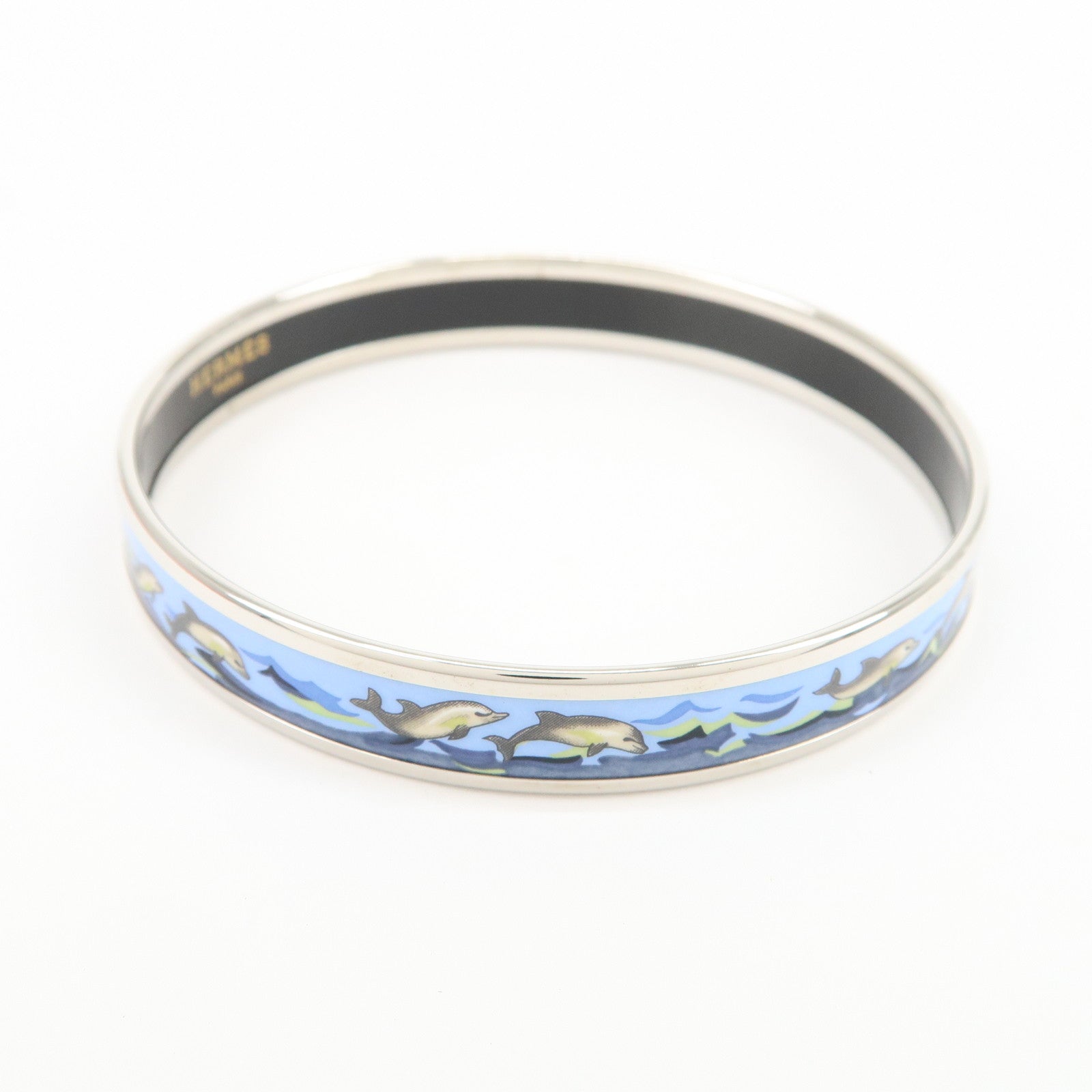 HERMES Email PM Silver Plated Bracelet Bangle Dolphin Blue