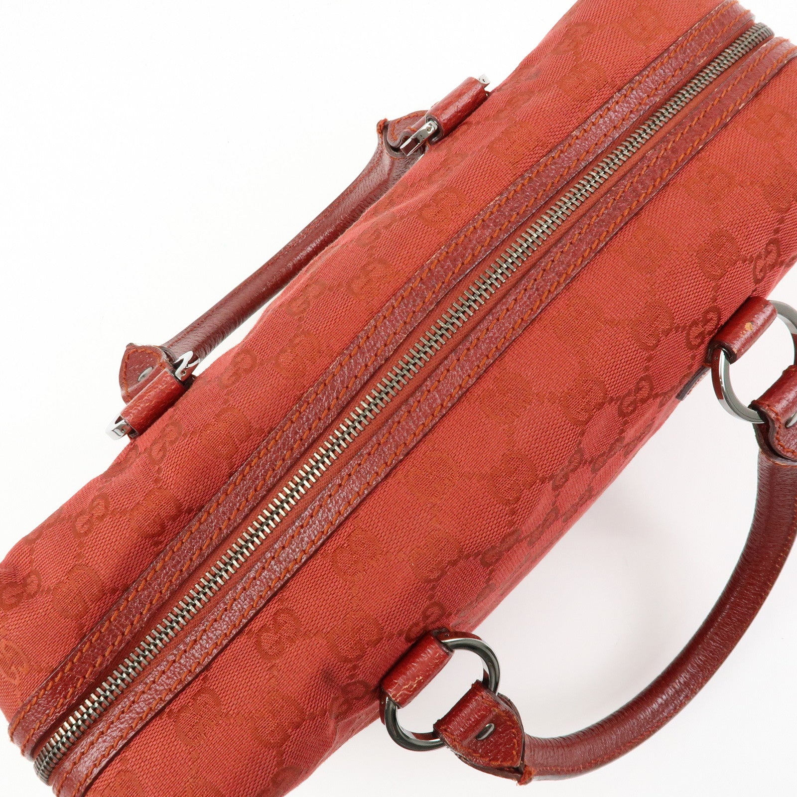 GUCCI GG Canvas Leather Hand Bag Tote Bag Red 113009