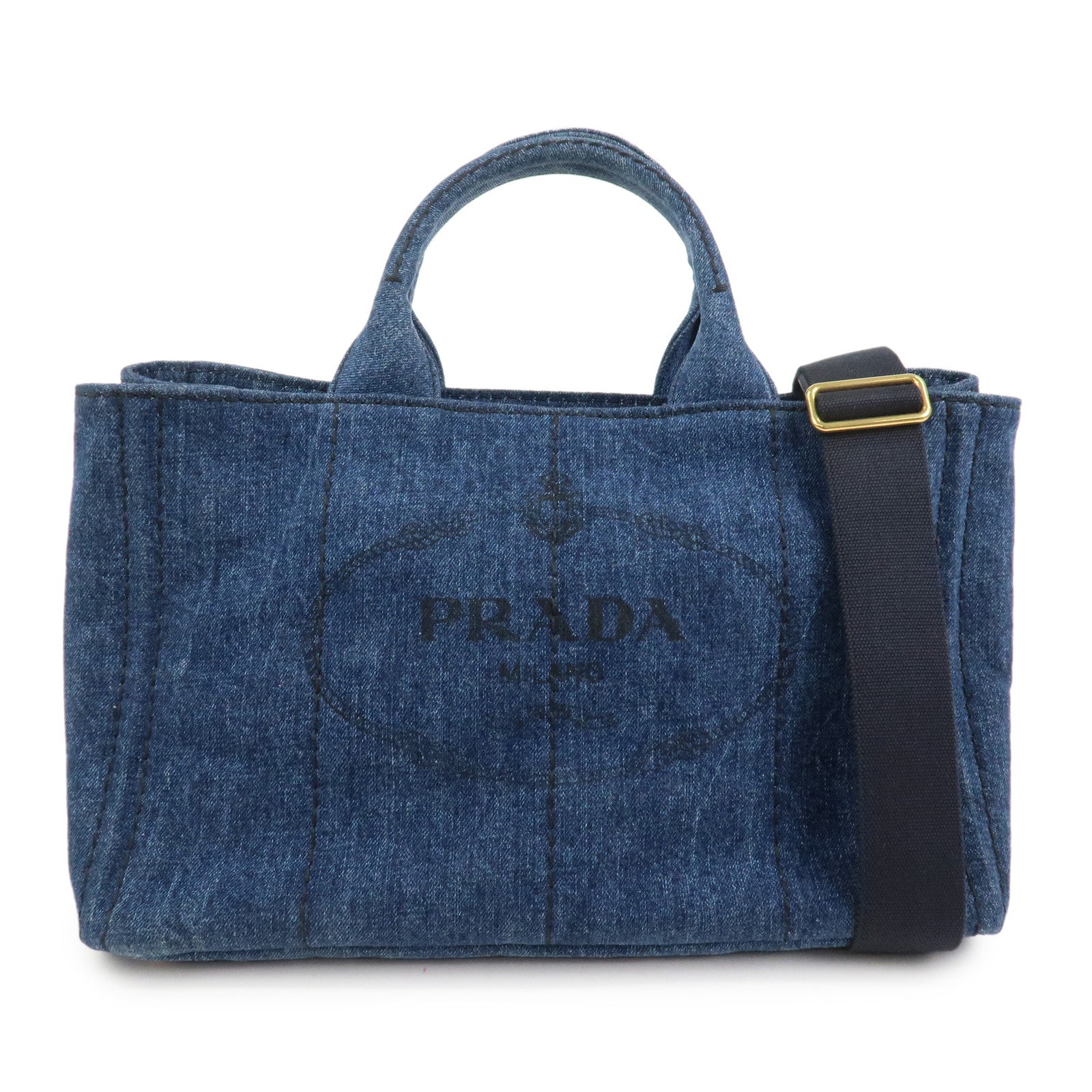PRADA Denim Canapa Large 2Way Bag Tote Bag Shoulder Bag Navy B1872B