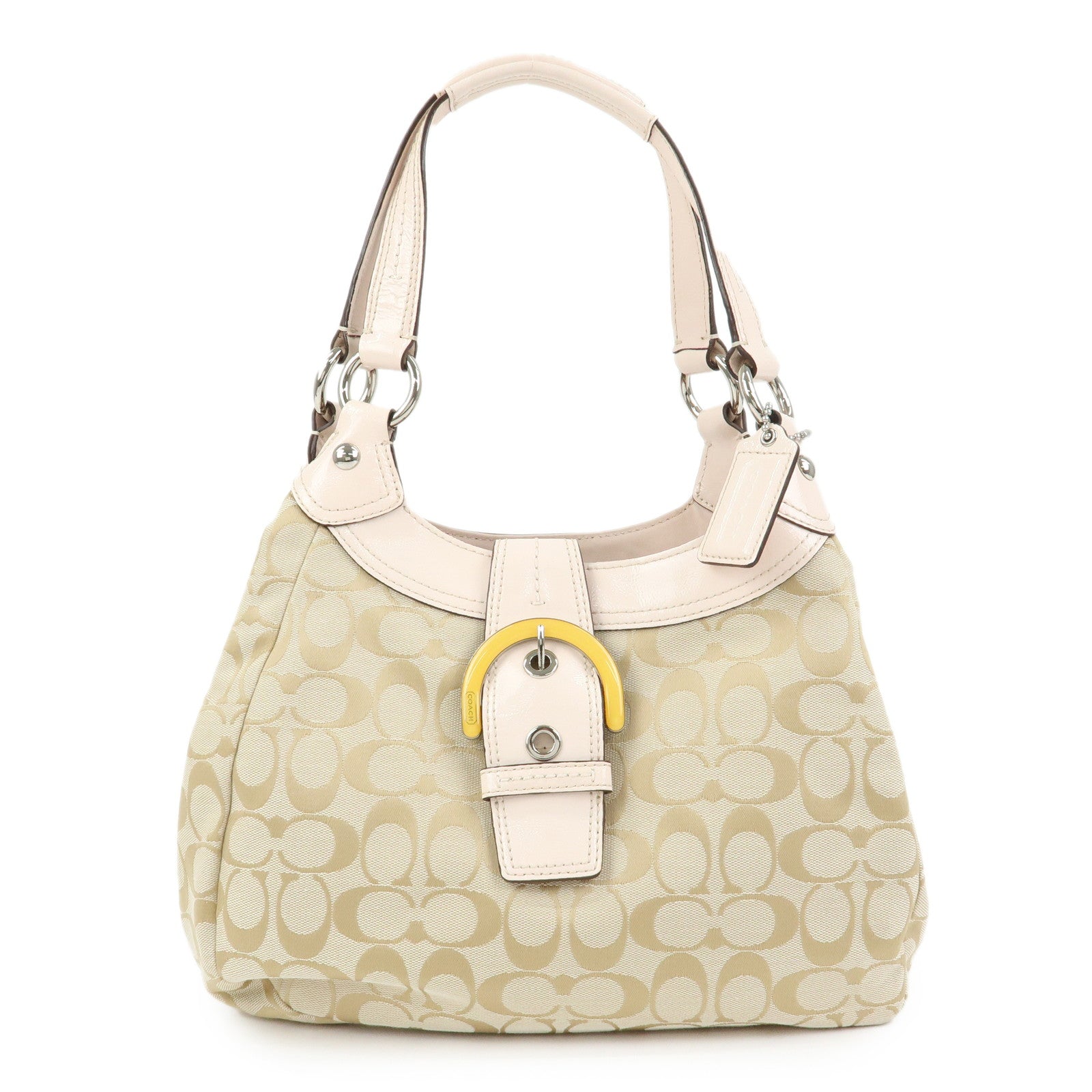 COACH Signature Canvas Patent Leather Hand Bag Beige