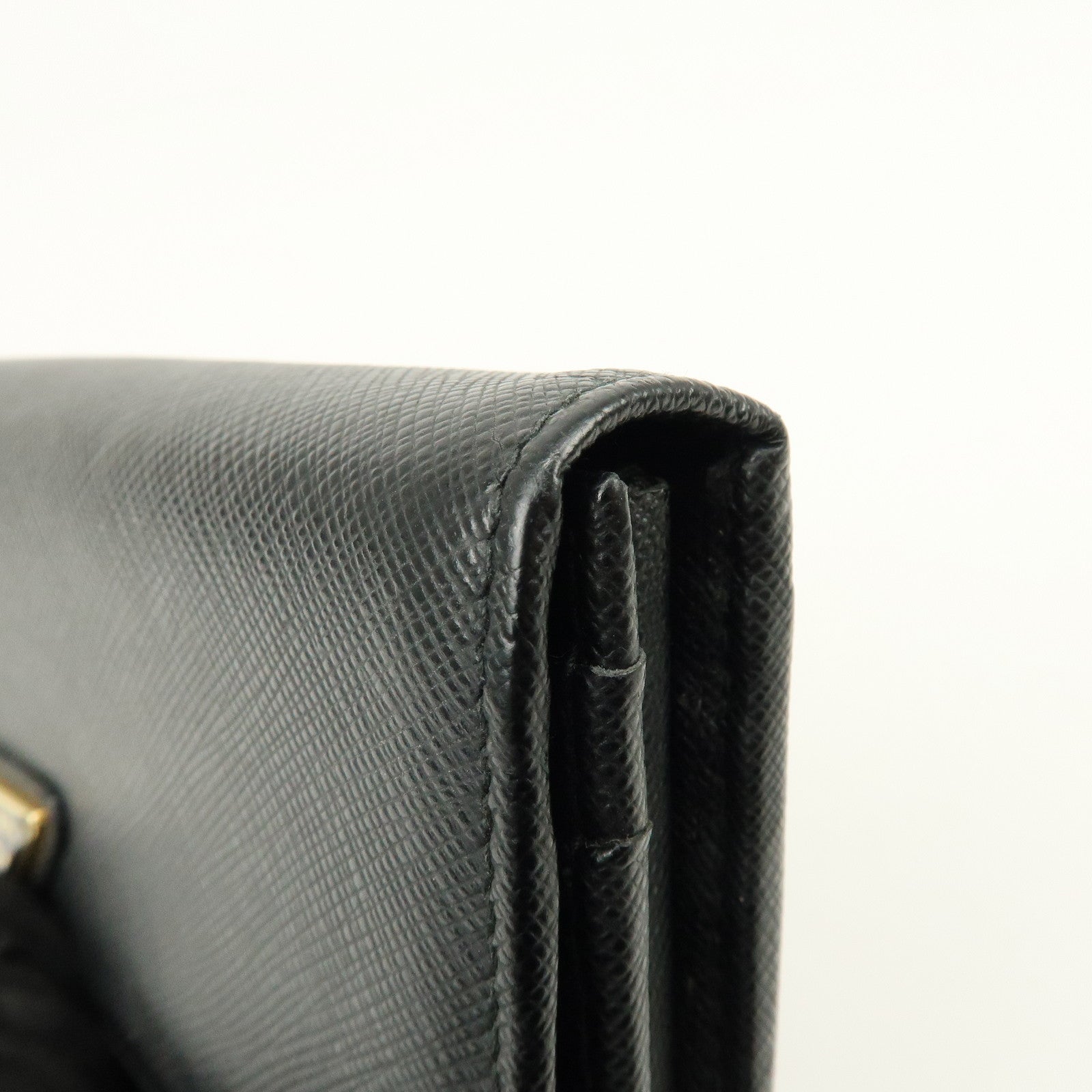 PRADA Triangle Logo Saffiano Leather Flap Long Wallet Black 1MH132