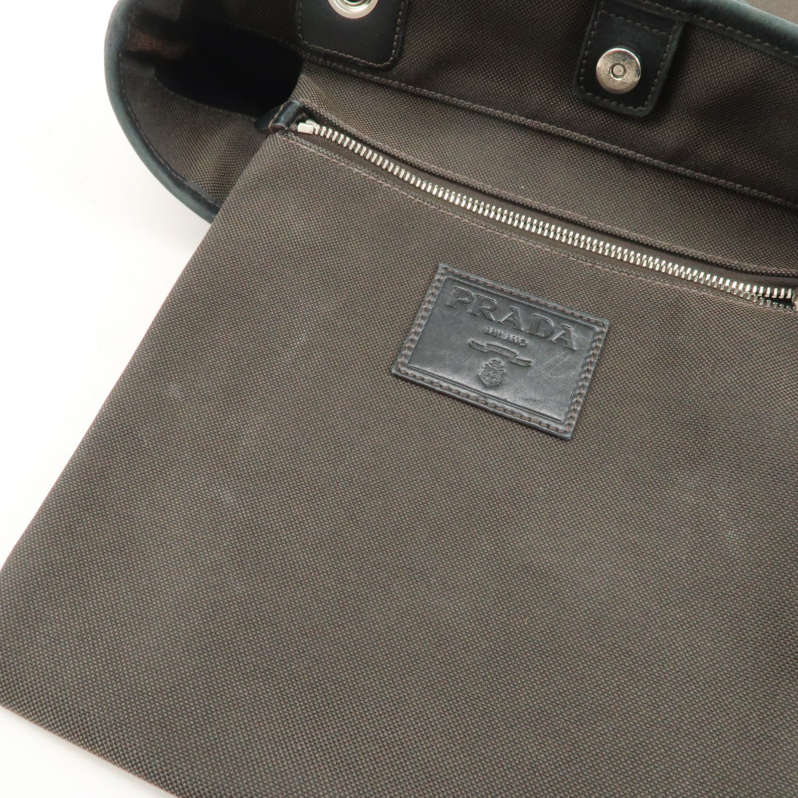 PRADA Logo Jacquard Leather Tote Bag Shoulder Bag Dark Brown