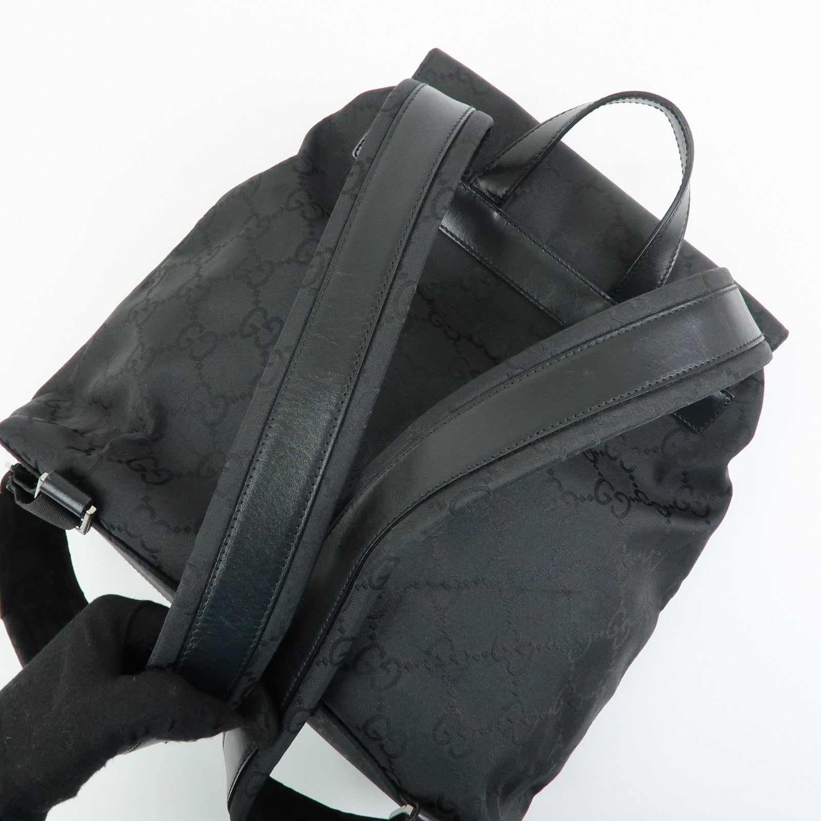 GUCCI GG Nylon Leather Backpack Rucksack Black 003・0238