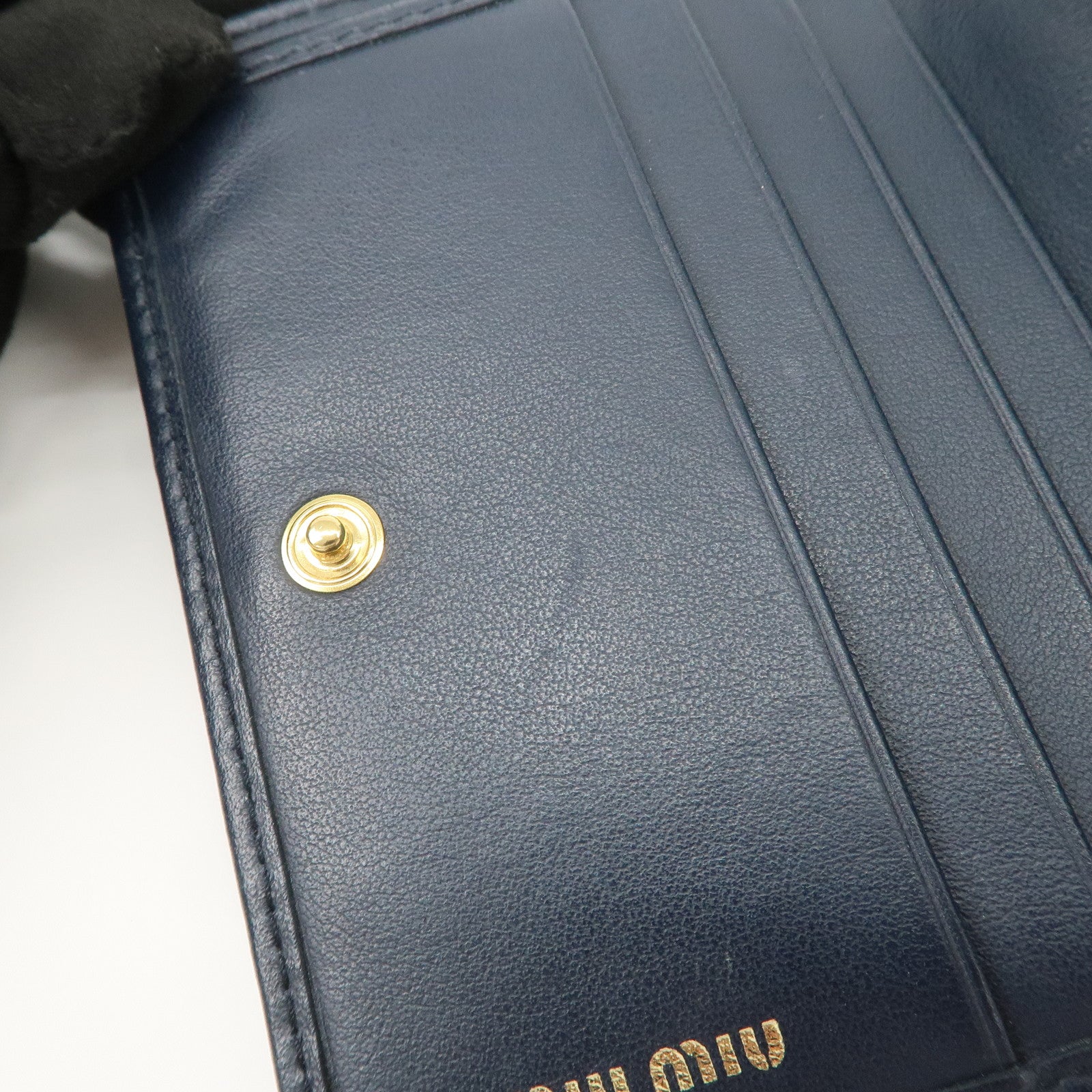 MIU MIU Matelasse Denim Leather Bi-fold Compact Wallet Indigo Blue 5MV204