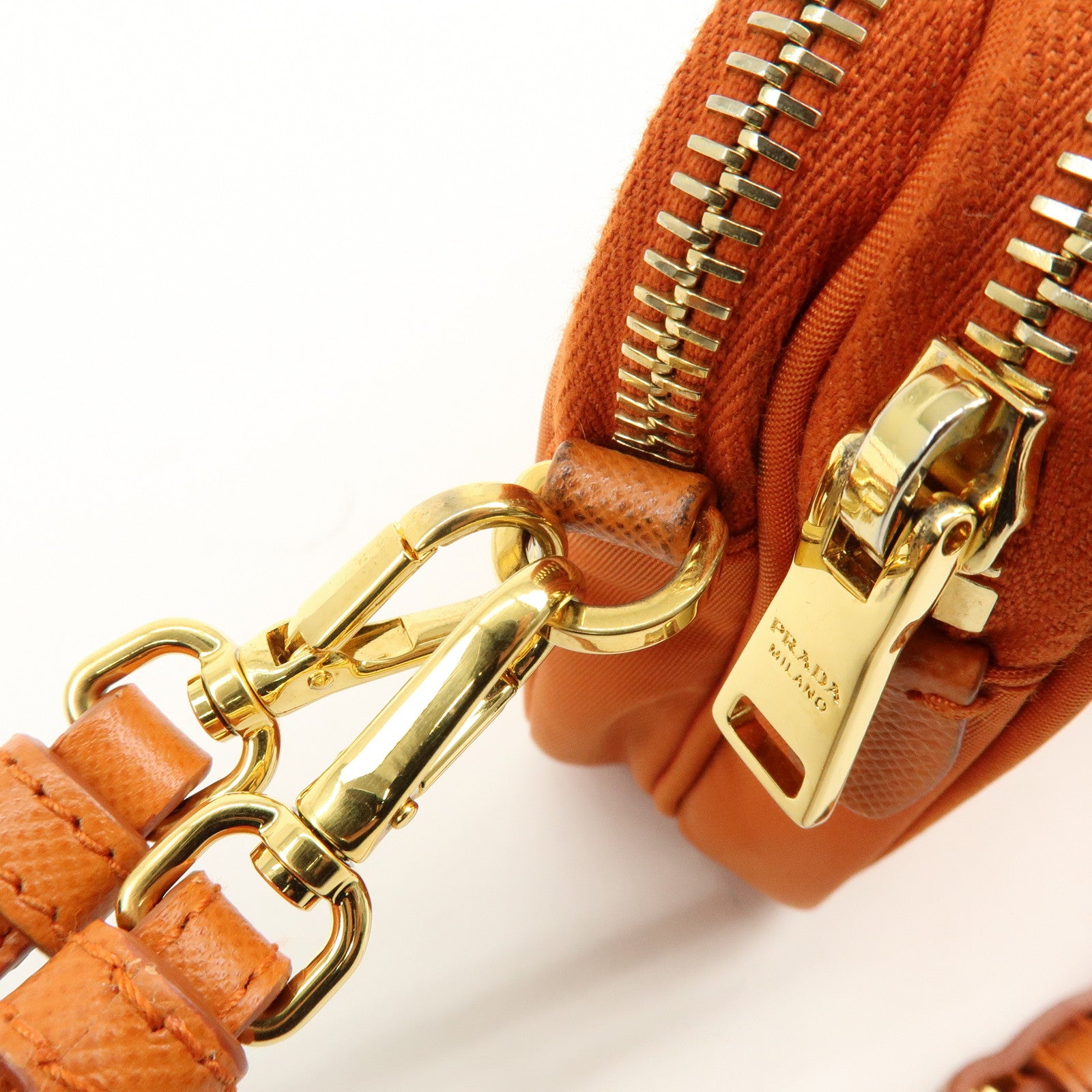 PRADA Triangle Logo Nylon Leather Shoulder Bag Orange 1N1861