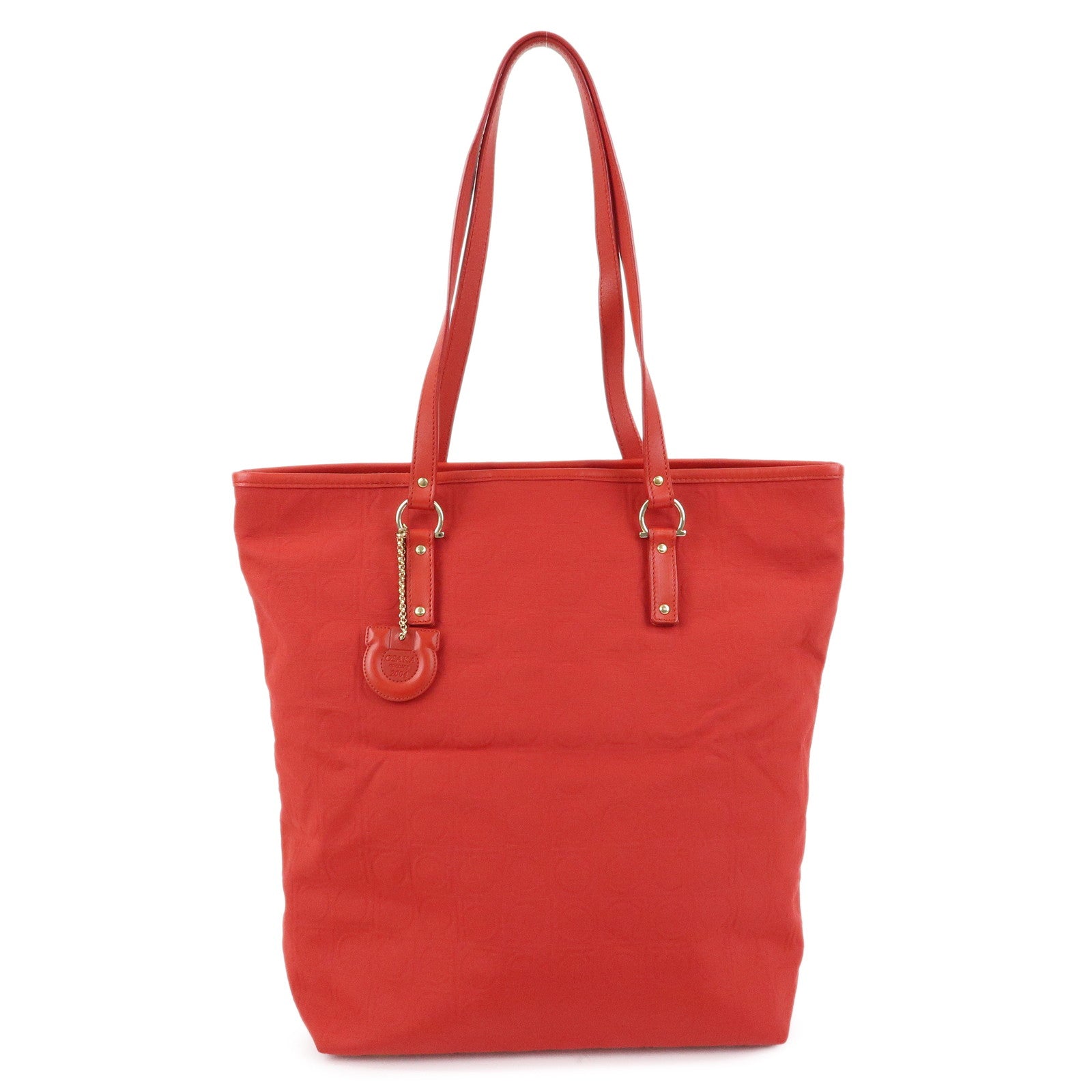 Ferragamo Gancini Canvas Leather Tote Shoulder Bag OSAKA 2004 Red