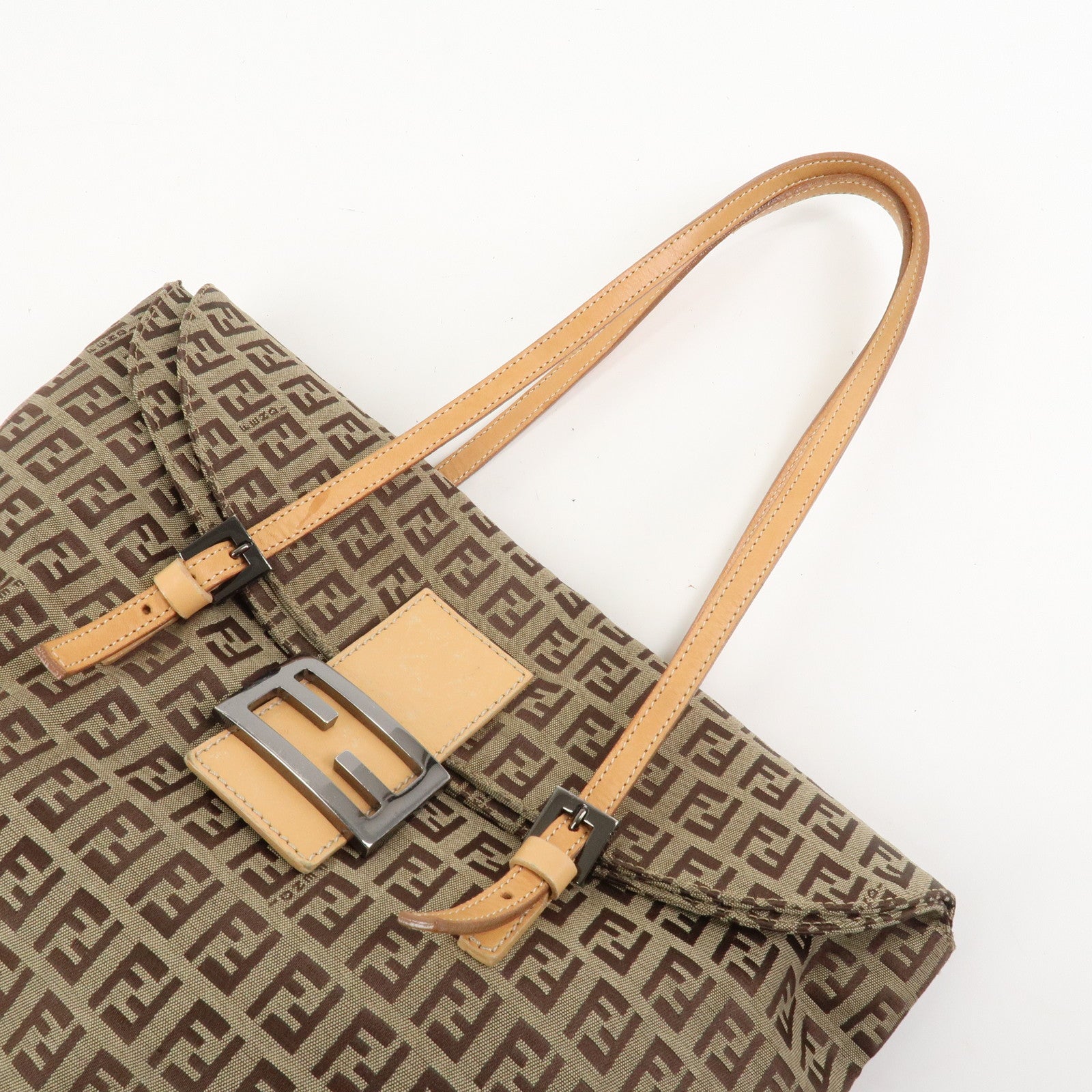 FENDI Zucchino Canvas Leather Shoulder Bag Hand Bag Brown 8BR090