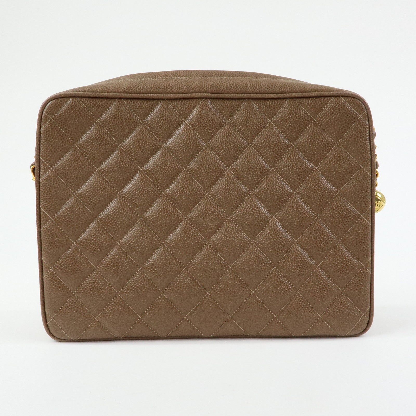 CHANEL Matelasse Cavairskin Chain Shoulder Bag Light Brown Marron