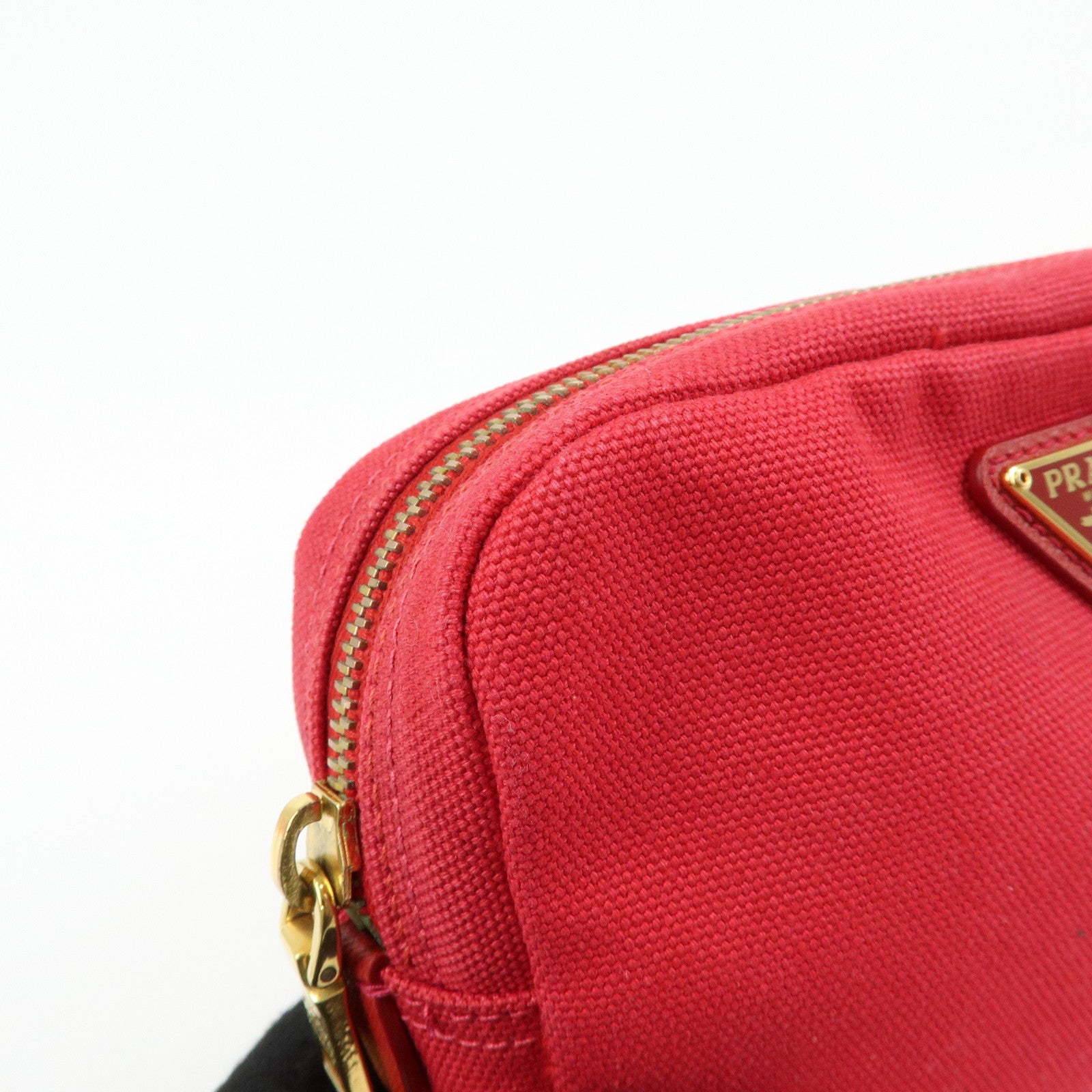 PRADA Triangle Logo Canvas Saffiano Leather Pouch Red 1N0021