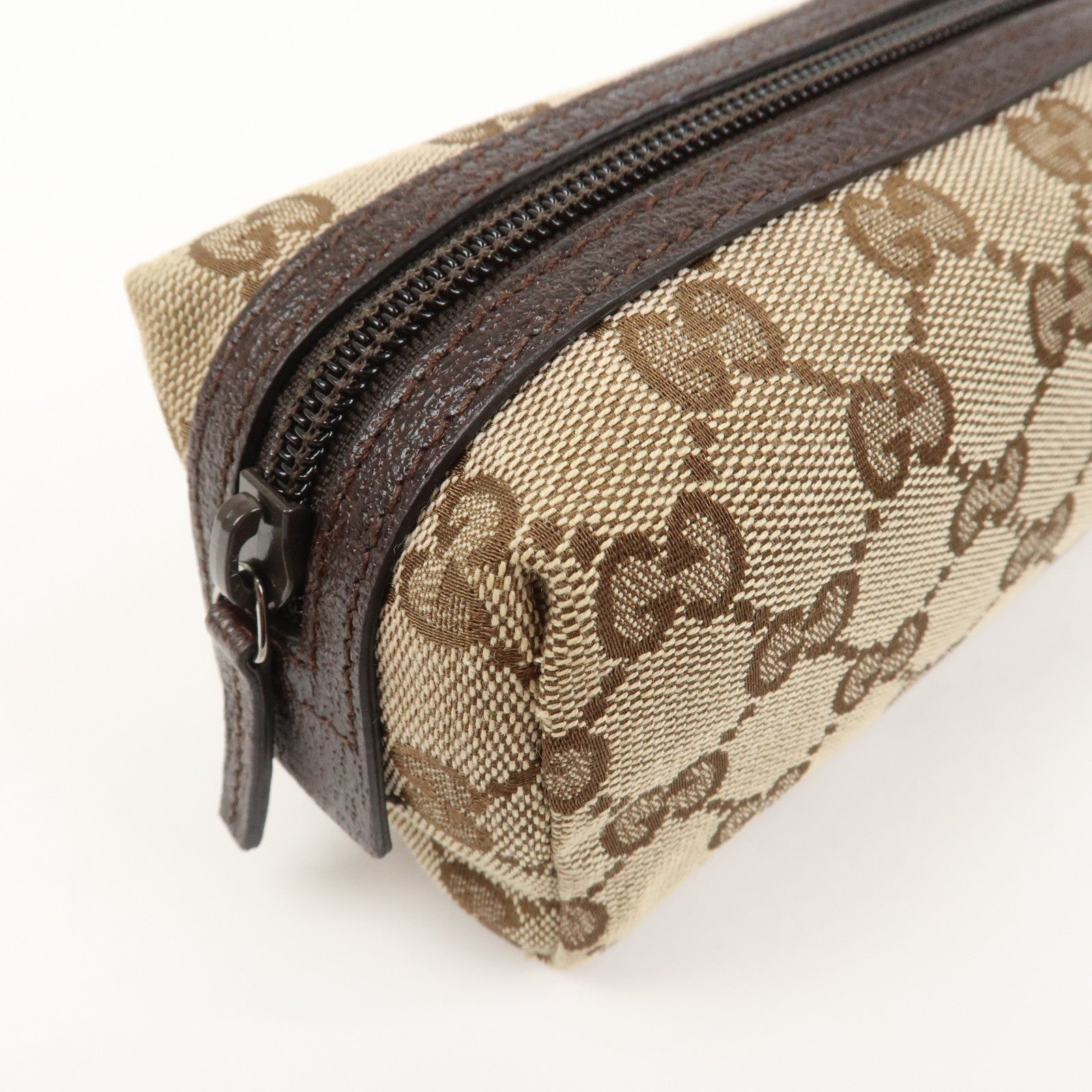 GUCCI GG Monogram Canvas Leather Pouch Cosmetic Case Brown 29596