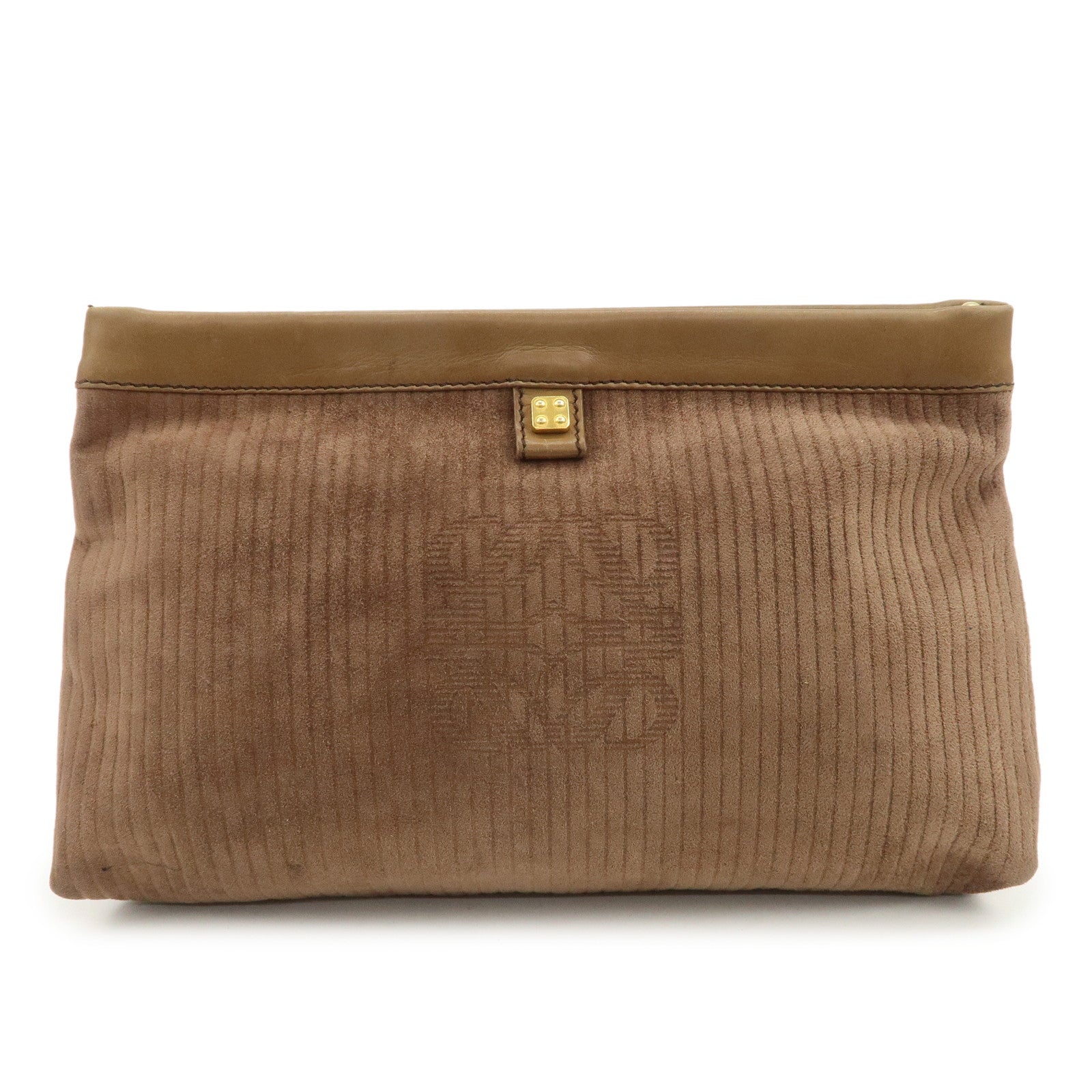 LOEWE Anagram Logo Suede Leather Clutch Bag Pouch Brown