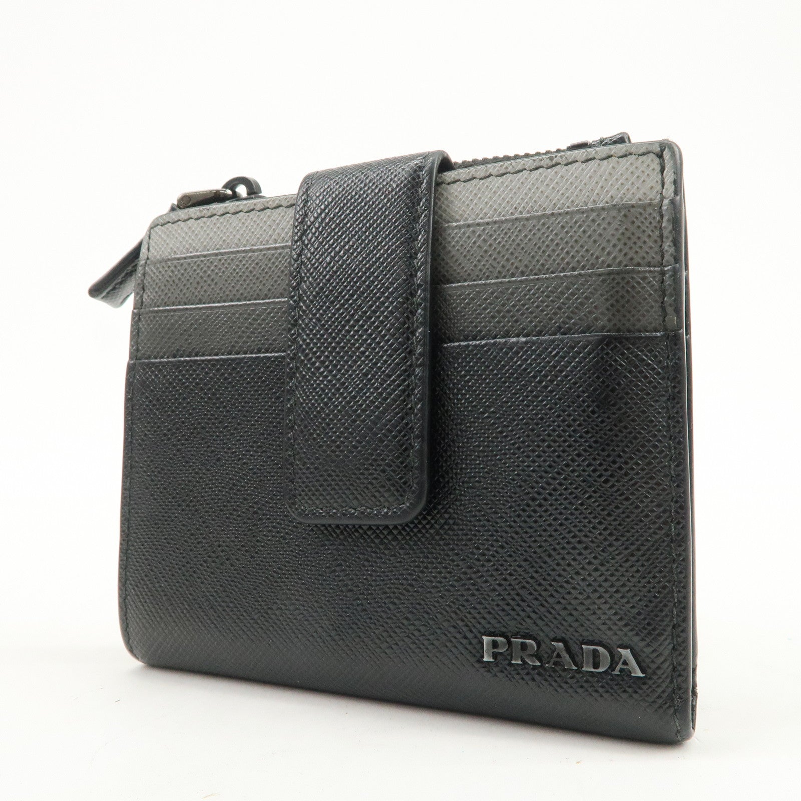 PRADA Logo Saffiano Leather Compact Wallet Black 2MC066