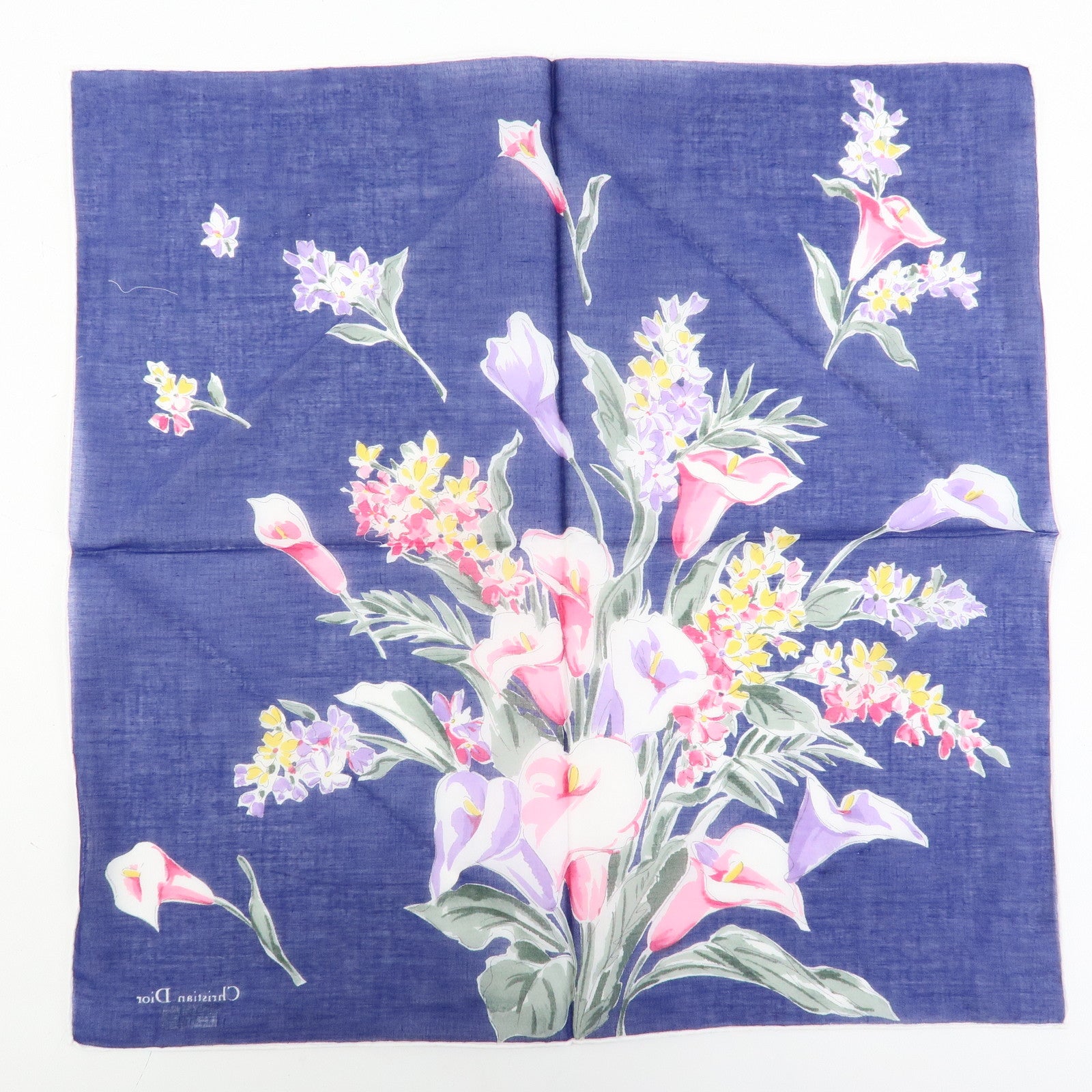 Christian Dior Set of 3 Cotton 100% Scarf Flower Print Navy Black