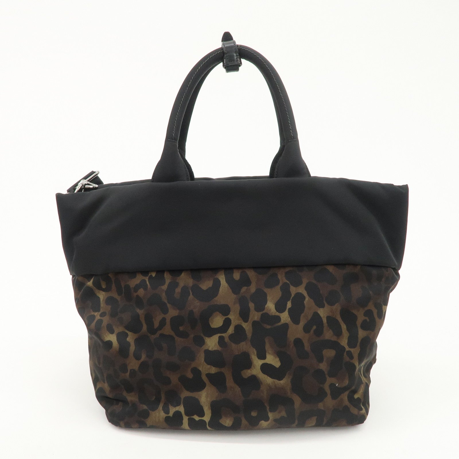 PRADA Logo Nylon 2Way Hand Tote Shoulder Bag Leopard Black B1959V