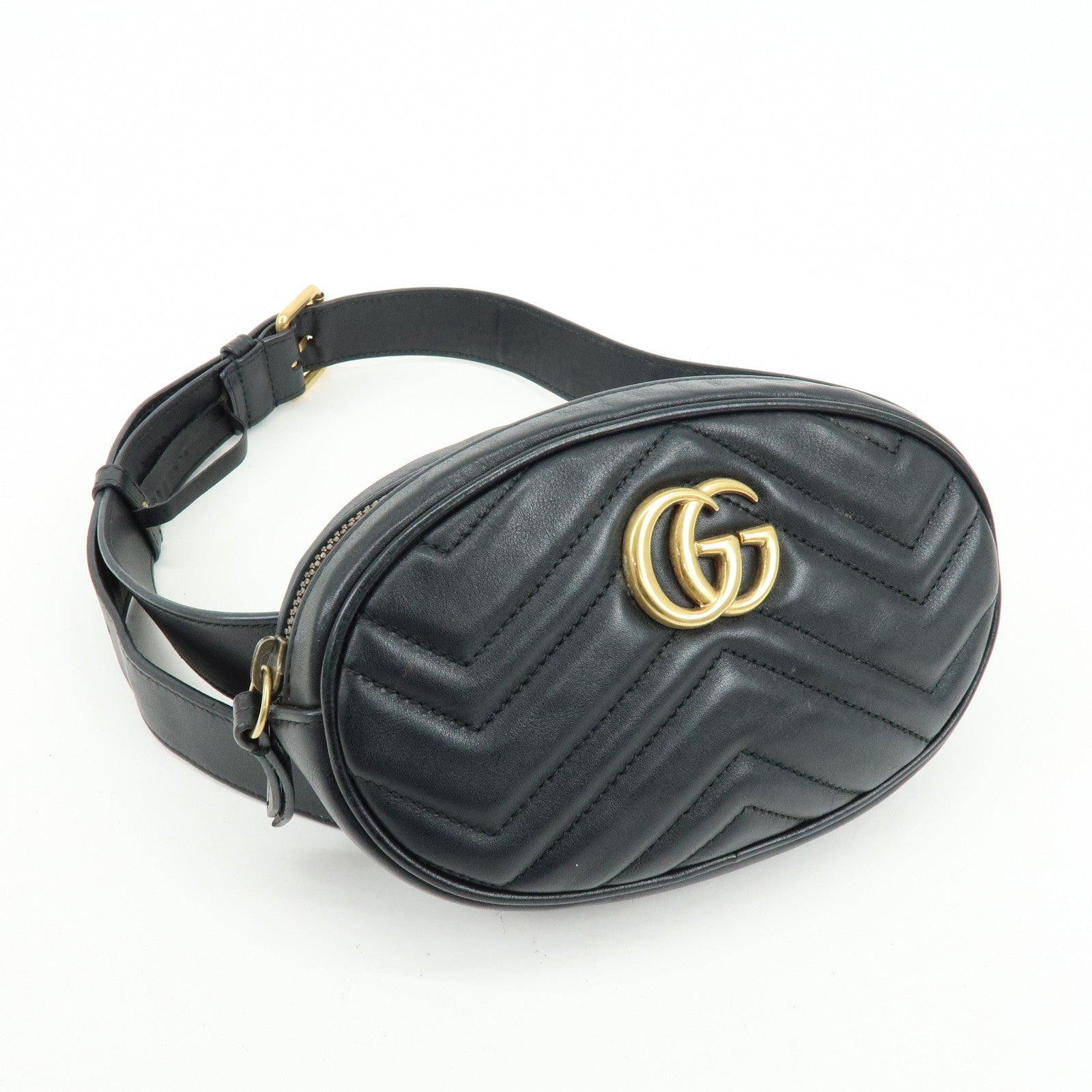 GUCCI GG Marmont Leather Waist Pouch Body Bag Black