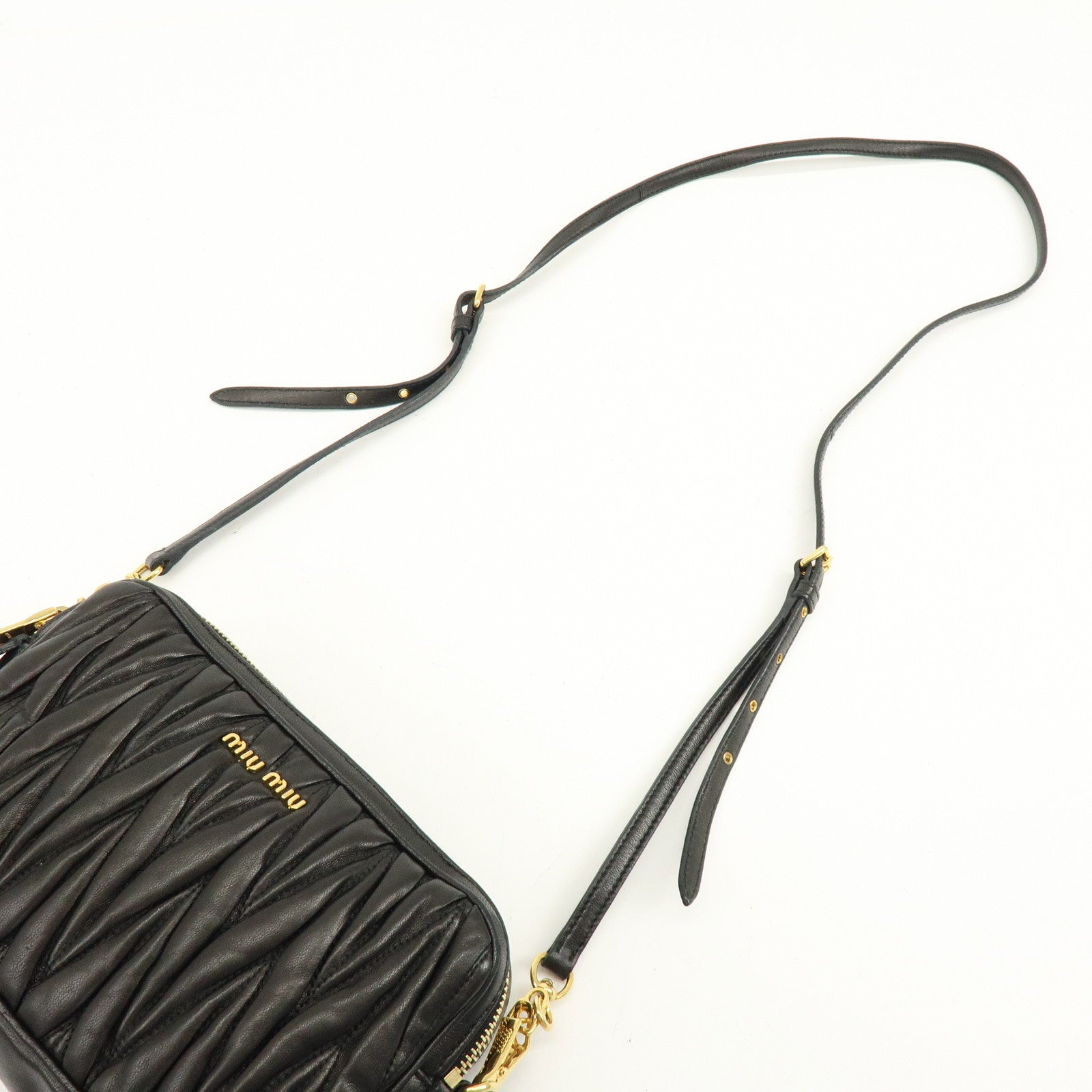 MIU MIU Matelasse Gathered Leather Shoulder Bag Crossbody Bag Black