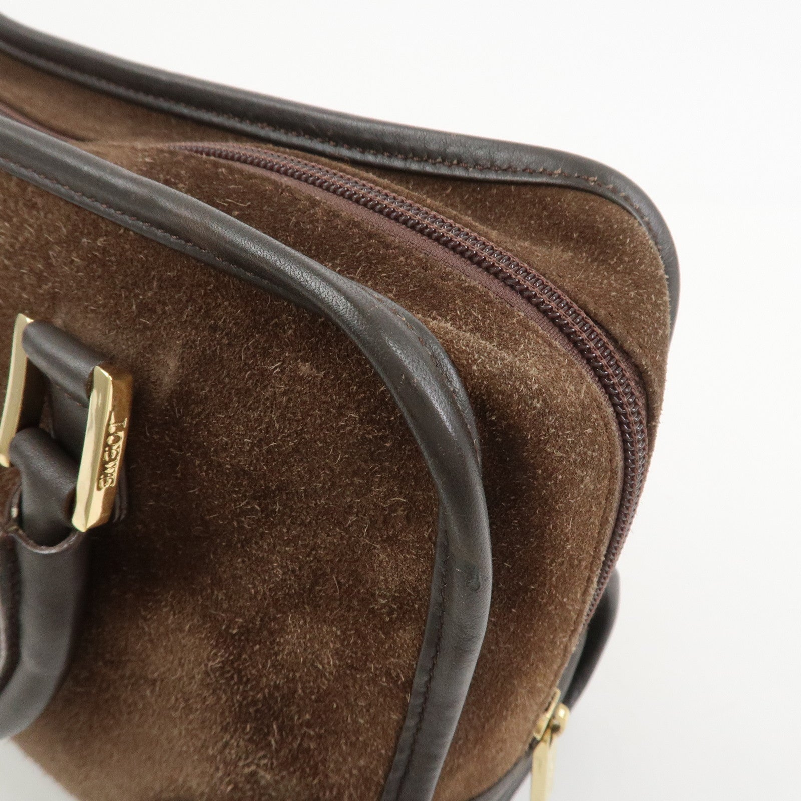 LOEWE Anagram Suede Leather Amazona 27 Hand Bag Brown