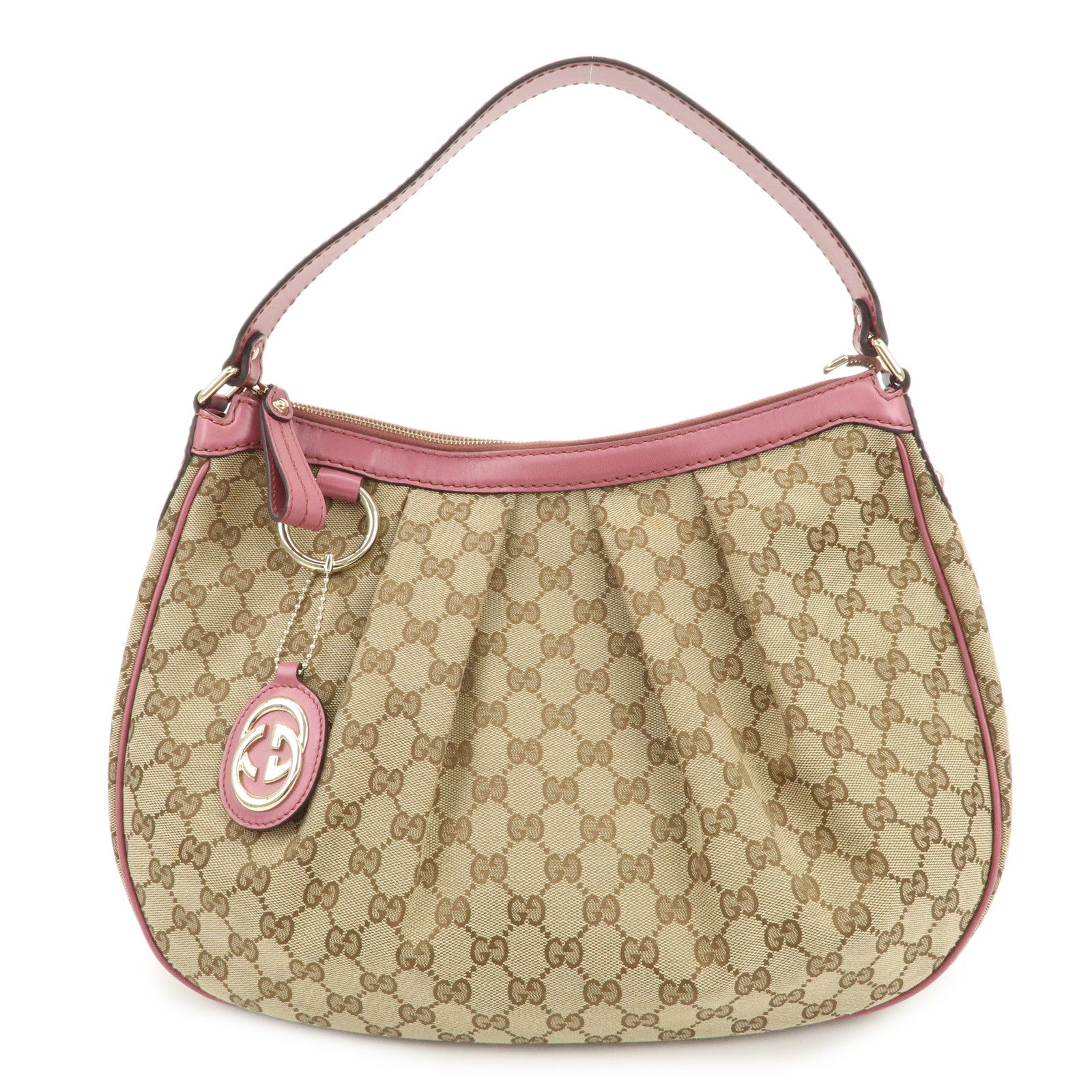 GUCCI Sukey Interlocking G GG Canvas Leather Shoulder Bag Beige