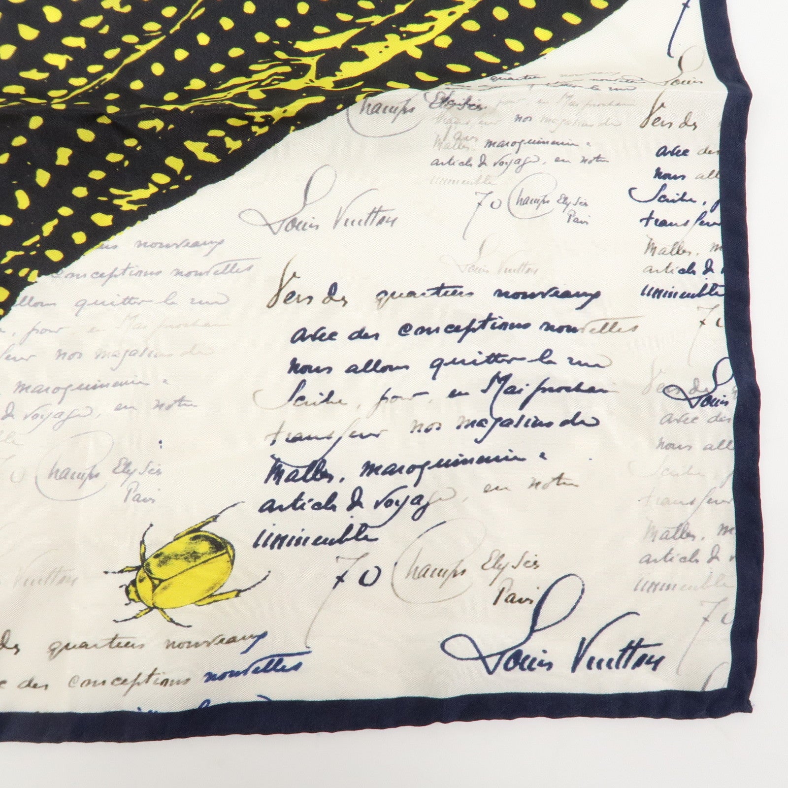 Louis Vuitton Silk 100% Mini Scarf Feather White Navy Yellow