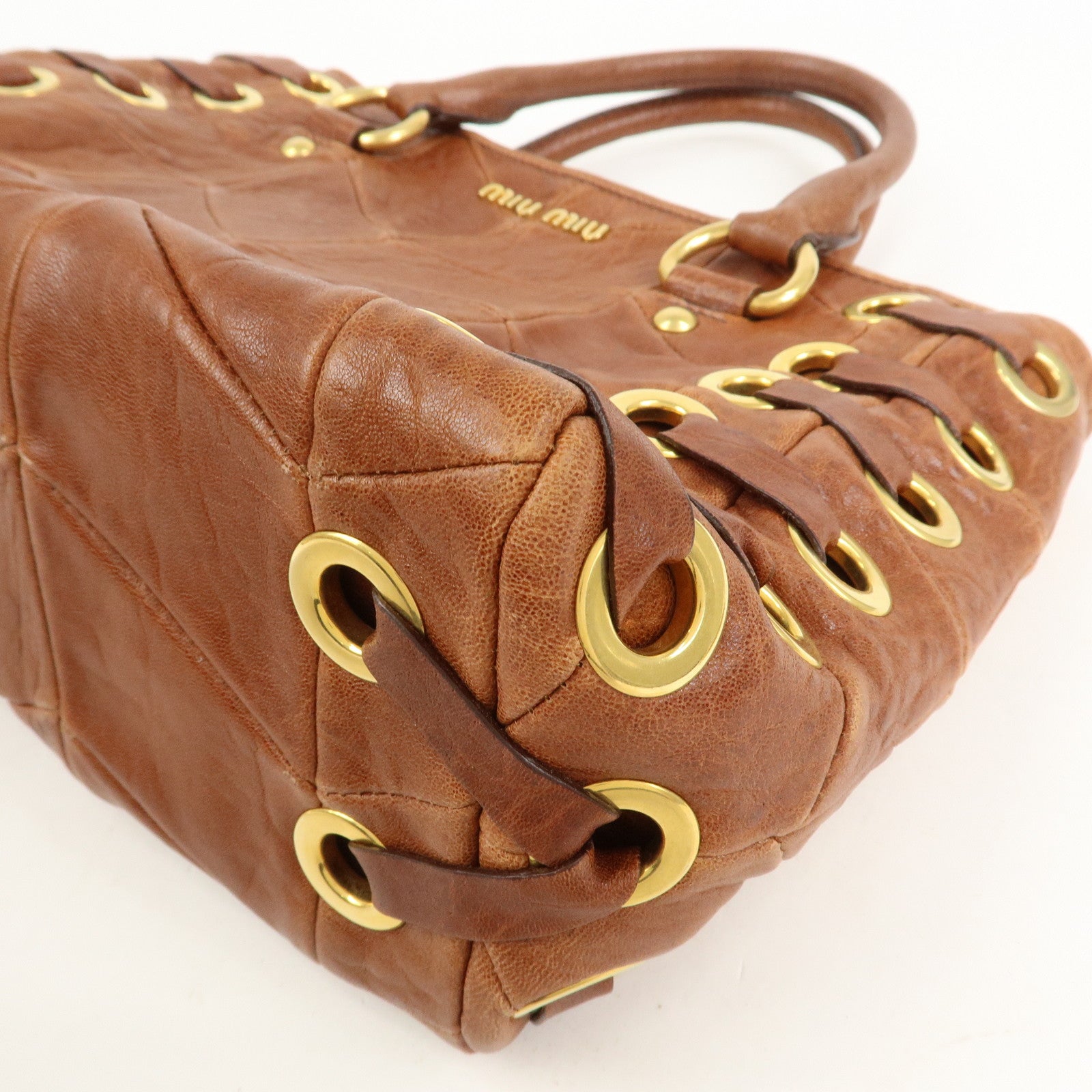MIU MIU Logo Leather 2Way Bag Hand Bag Shoulder Bag Brown