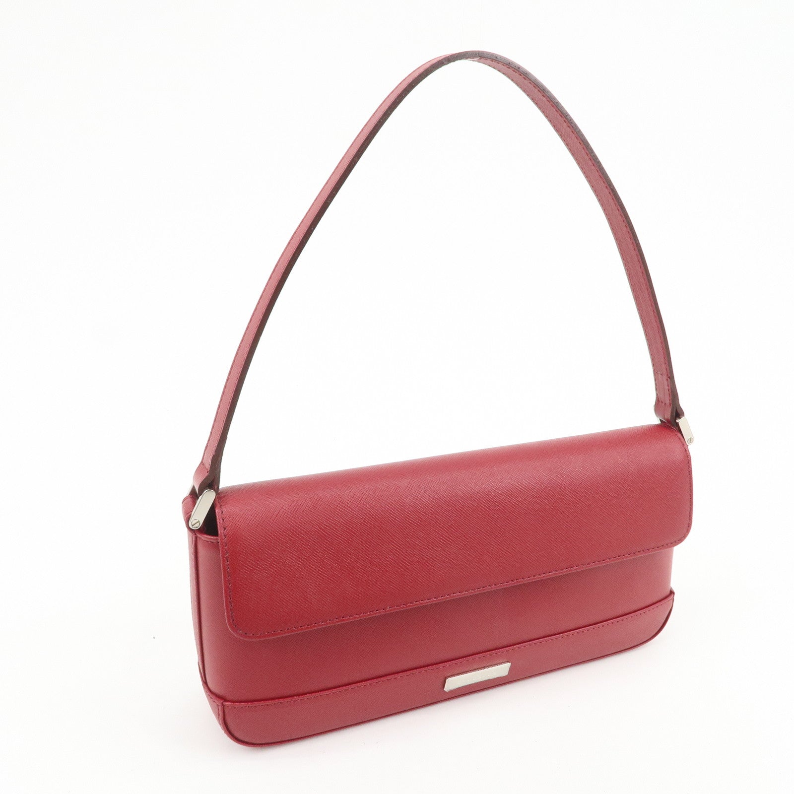 BURBERRY Logo Leather Shoulder Bag Hand Bag Red Silver