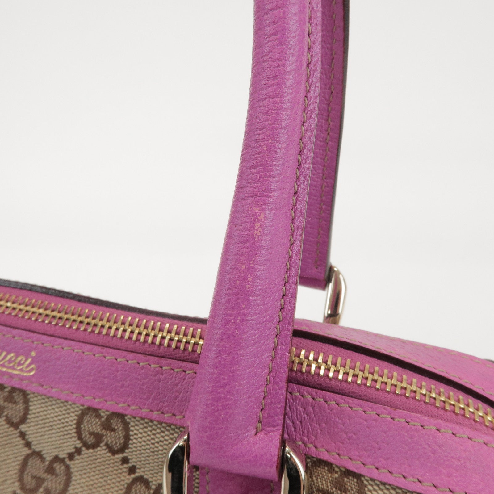 GUCCI Abbey GG Canvas Leather Mini Boston Bag Beige Fuchsia 130942